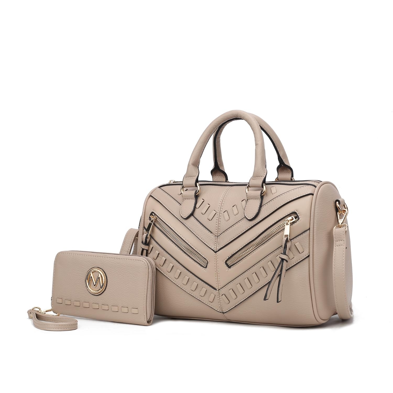 MKF Collection Lara Vegan Leather Women’s Satchel With Wallet 2 Pieces By Mia K- - Taupe