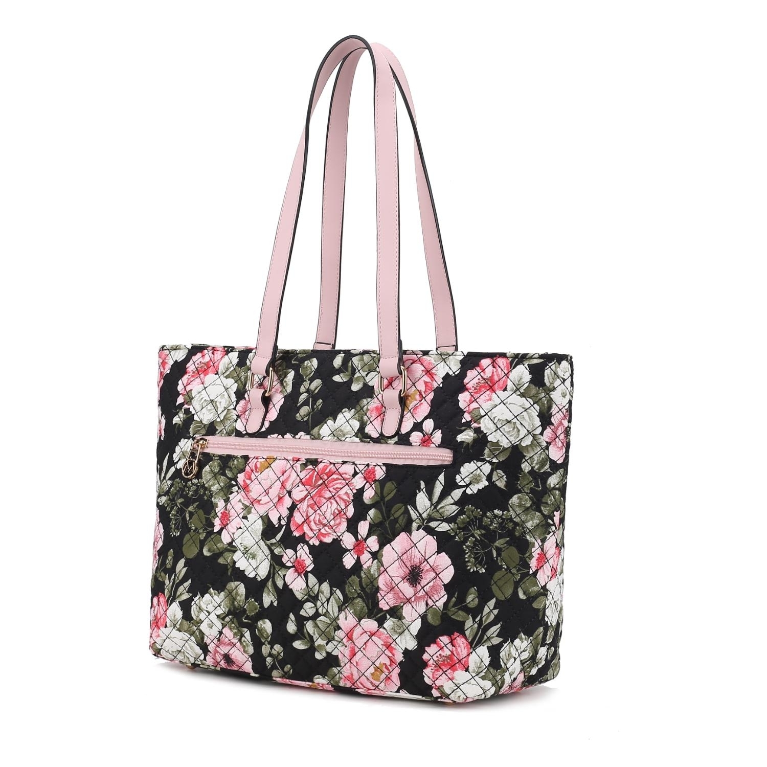 MKF Collection Hallie Quilted Cotton Botanical Pattern Women's Tote Bag By Mia K - Black