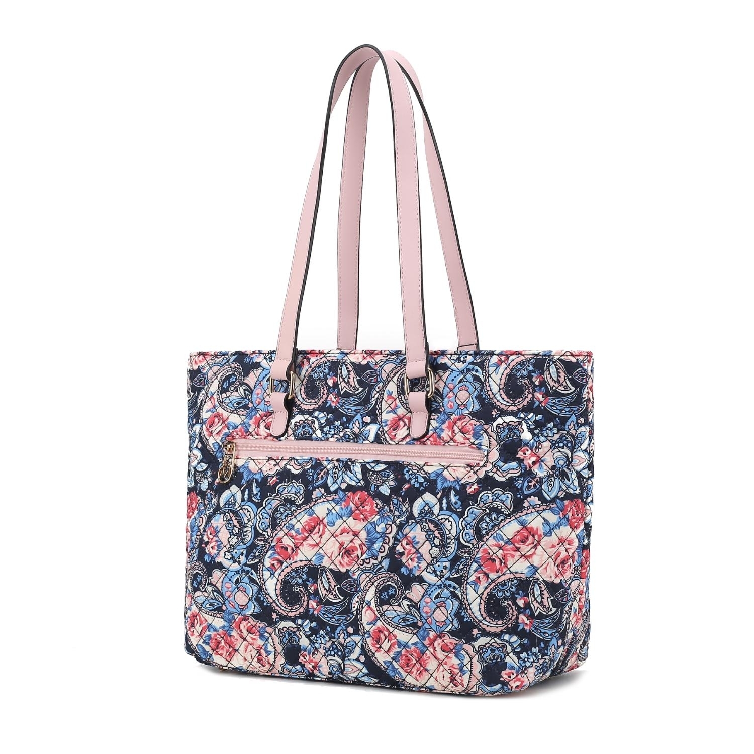 MKF Collection Hallie Quilted Cotton Botanical Pattern Women's Tote Bag By Mia K - Blue