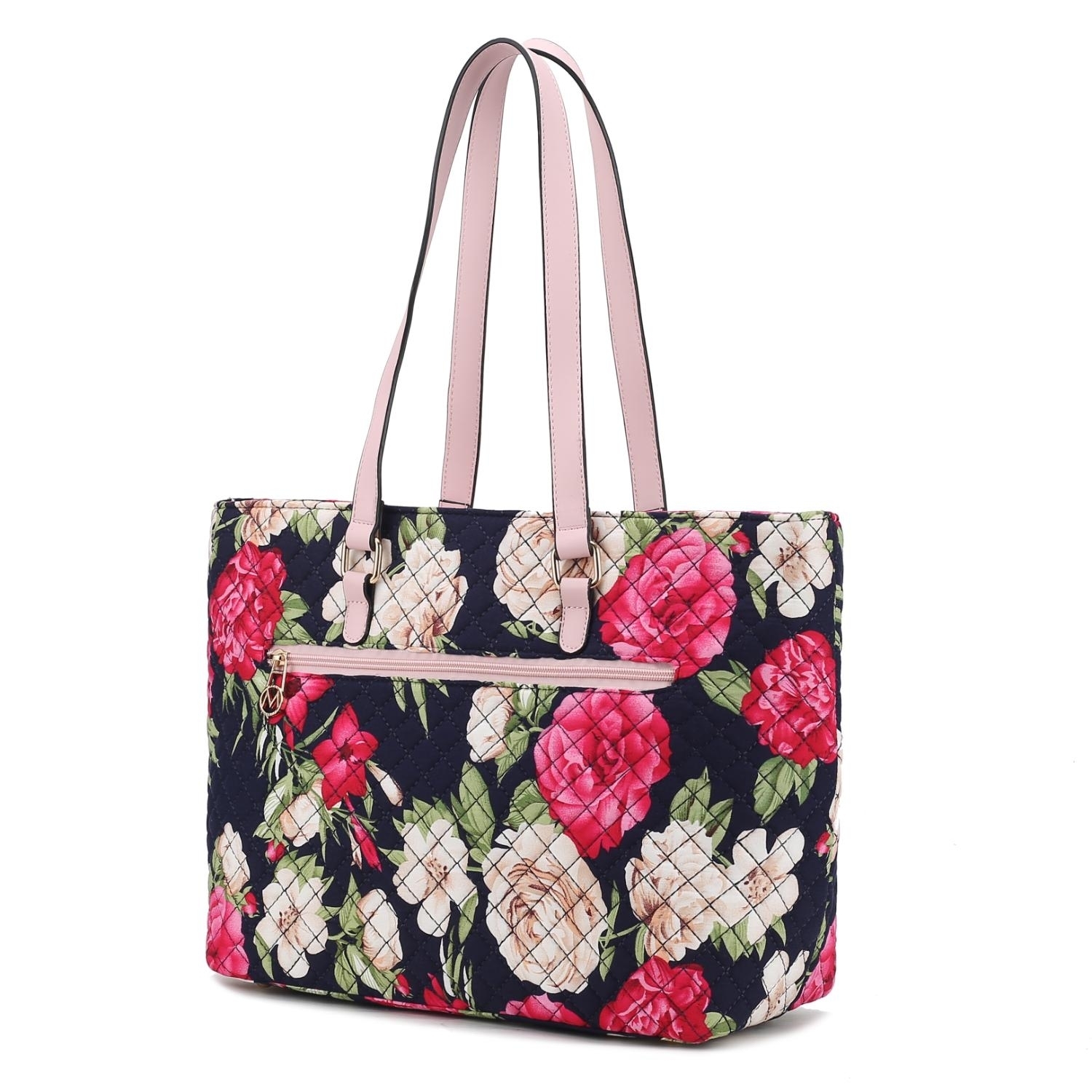 MKF Collection Hallie Quilted Cotton Botanical Pattern Women's Tote Bag By Mia K - Navy