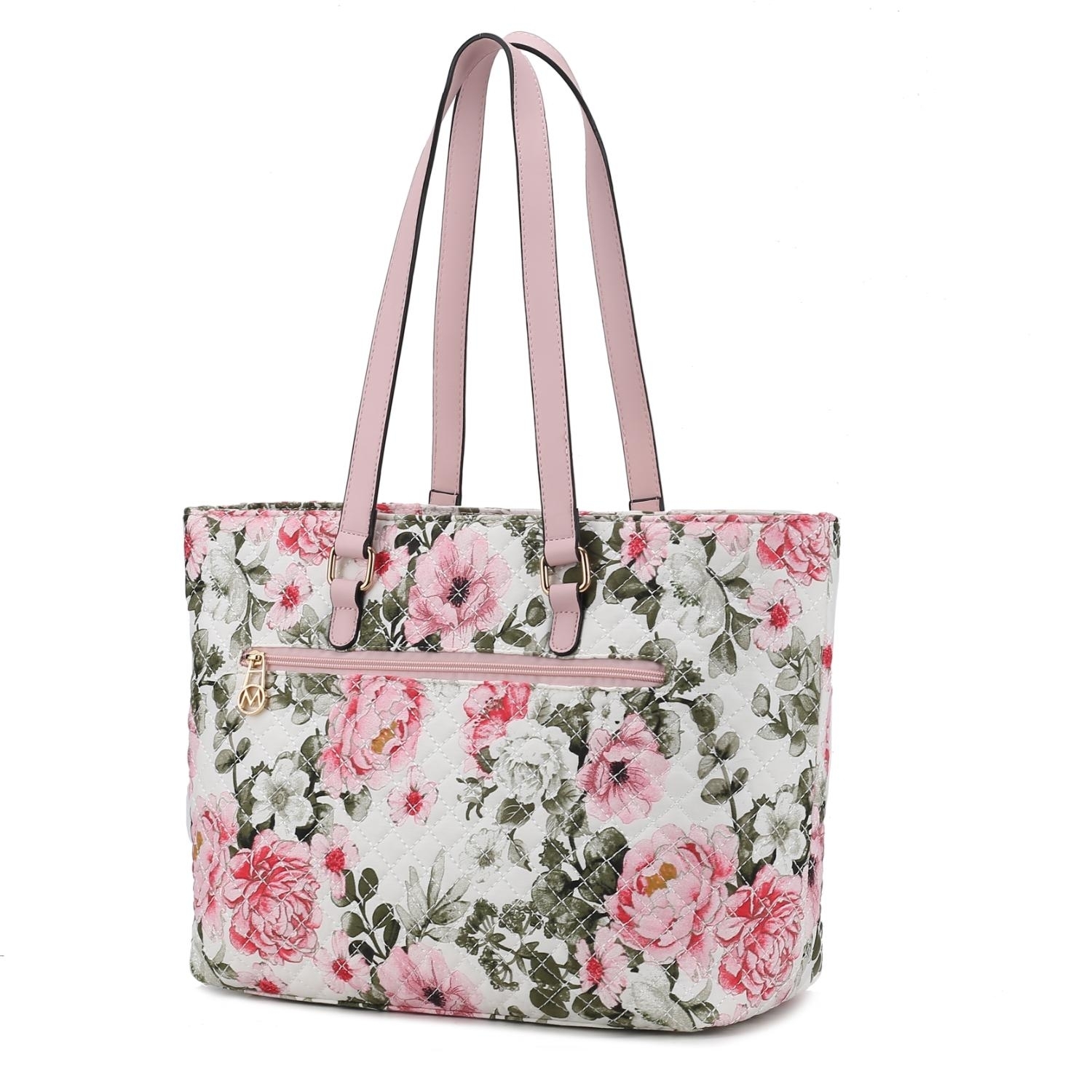 MKF Collection Hallie Quilted Cotton Botanical Pattern Women's Tote Bag By Mia K - White