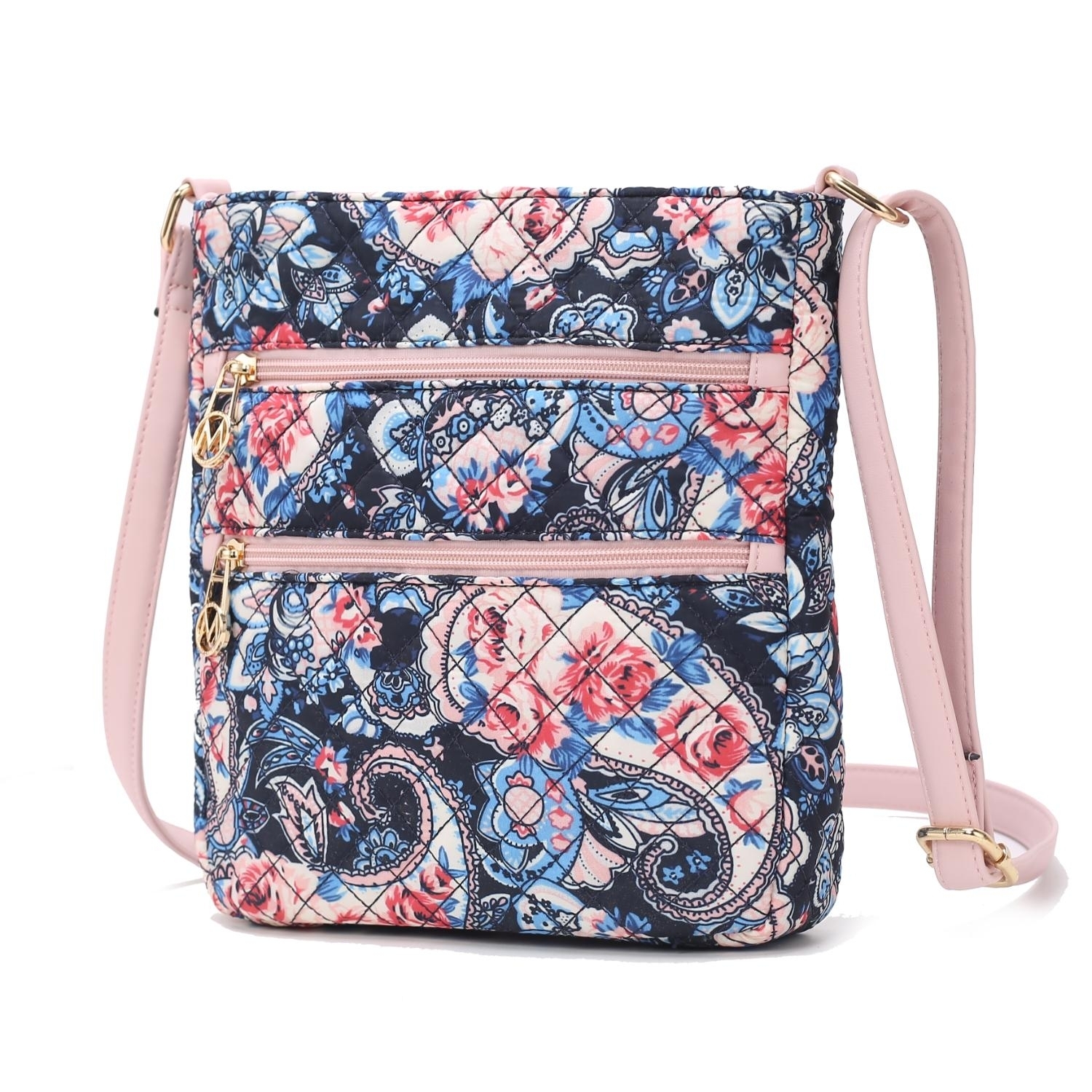 MKF Collection Lainey Quilted Cotton Botanical Pattern Women's Crossbody By Mia K - Black