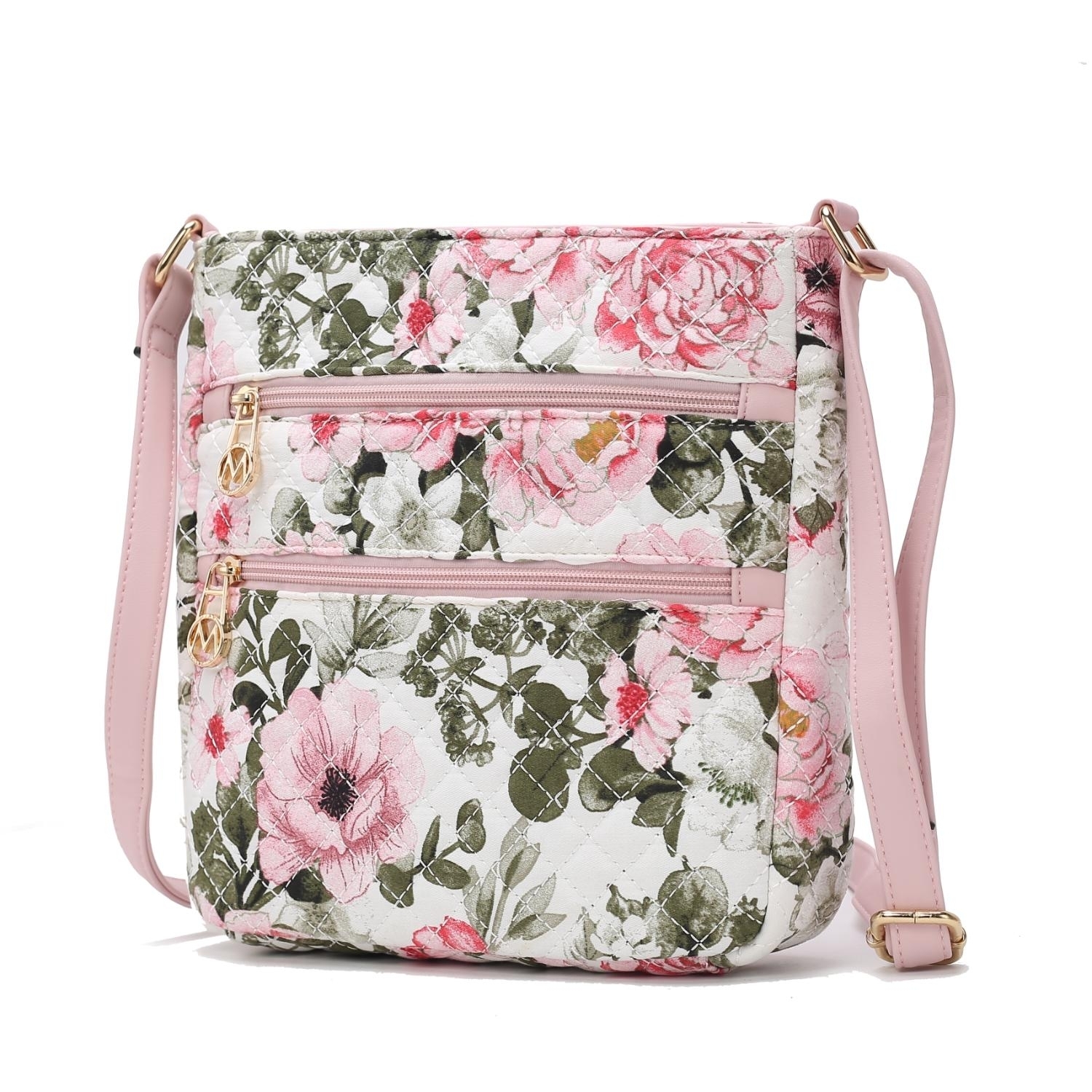 MKF Collection Lainey Quilted Cotton Botanical Pattern Women's Crossbody By Mia K - White