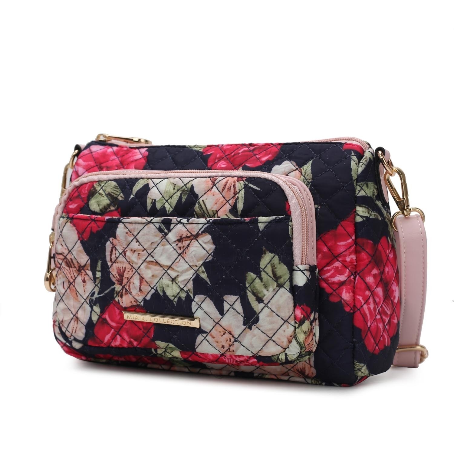MKF Collection Rosalie Quilted Cotton Botanical Pattern Women's Shoulder Bag By Mia K - Navy