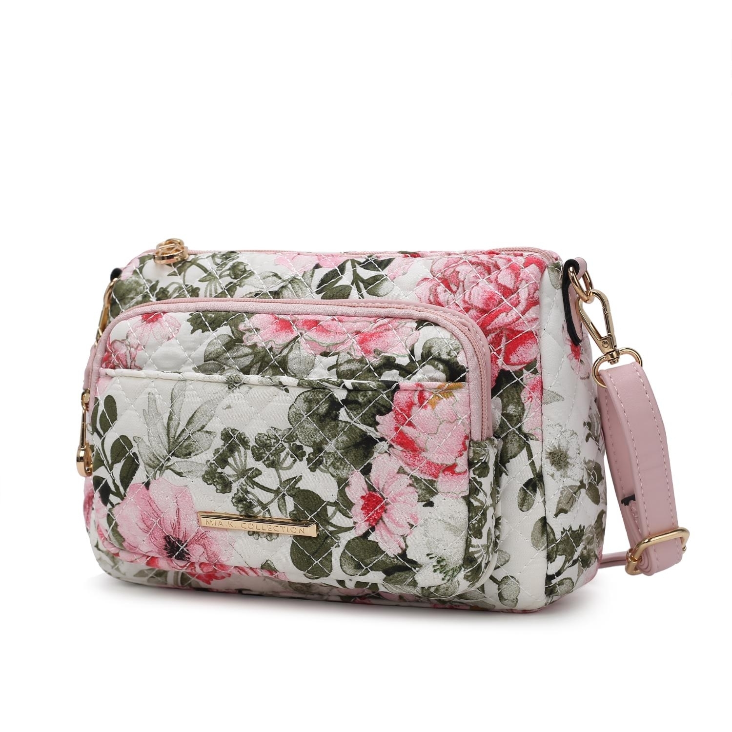 MKF Collection Rosalie Quilted Cotton Botanical Pattern Women's Shoulder Bag By Mia K - White