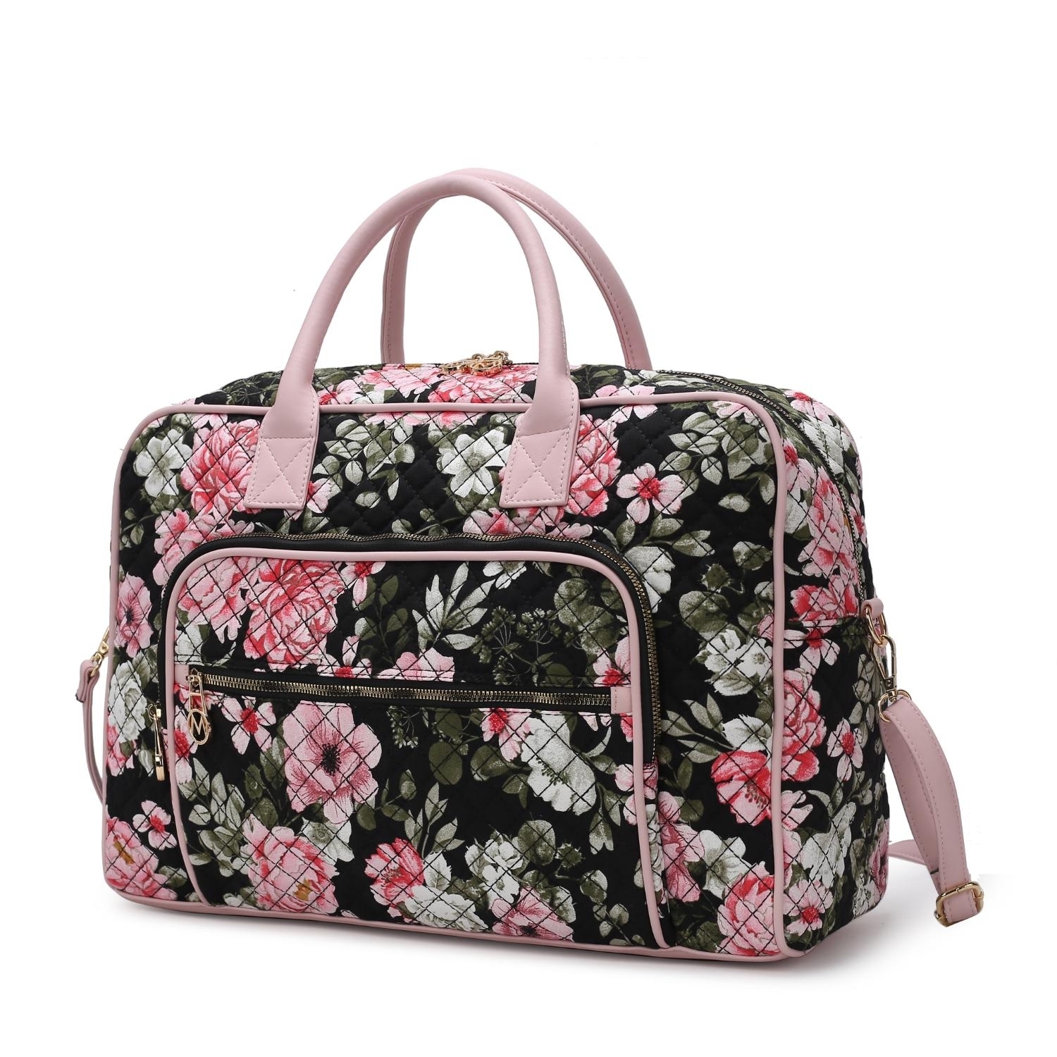 MKF Collection Jayla Quilted Cotton Botanical Pattern Women's Duffle Bag By Mia K - Black