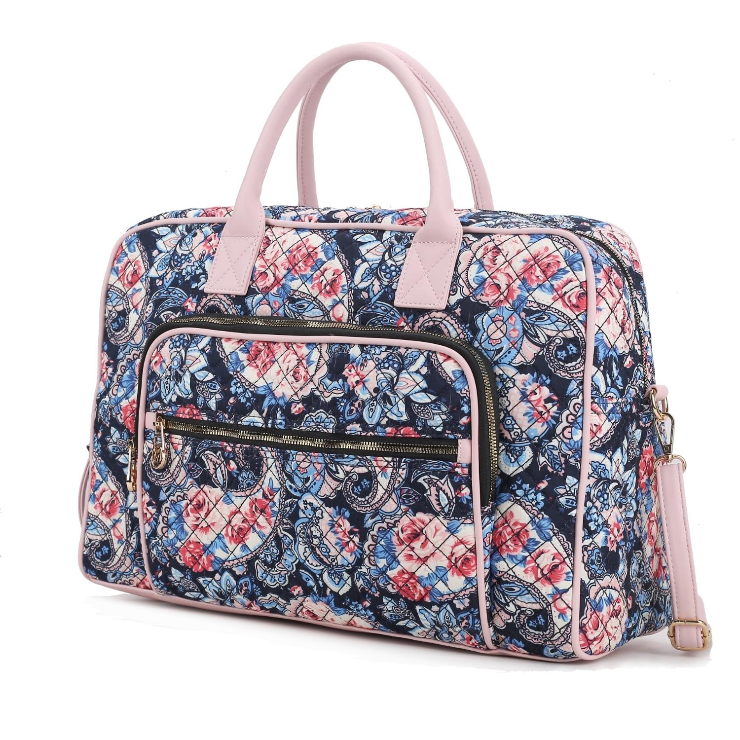 MKF Collection Jayla Quilted Cotton Botanical Pattern Women's Duffle Bag By Mia K - Blue