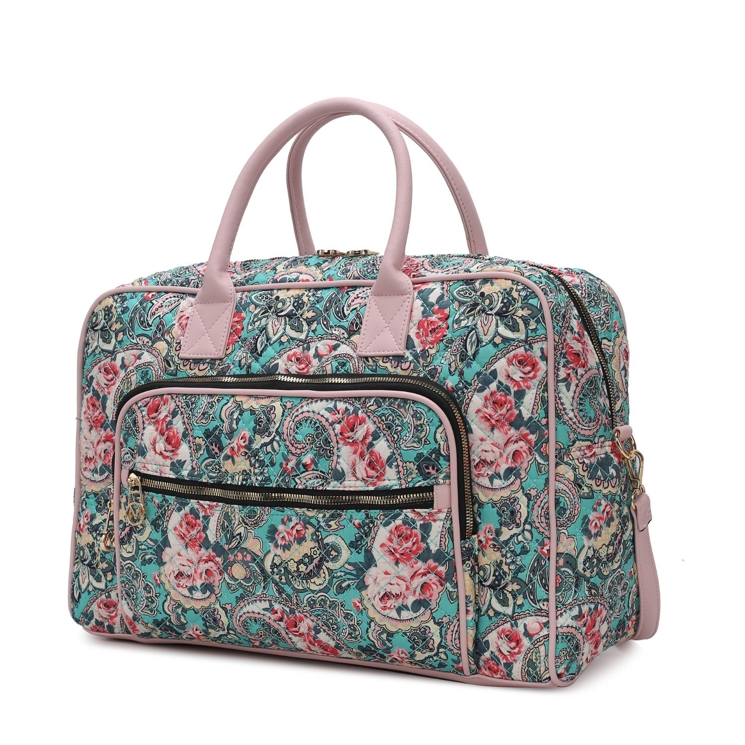 MKF Collection Jayla Quilted Cotton Botanical Pattern Women's Duffle Bag By Mia K - Green