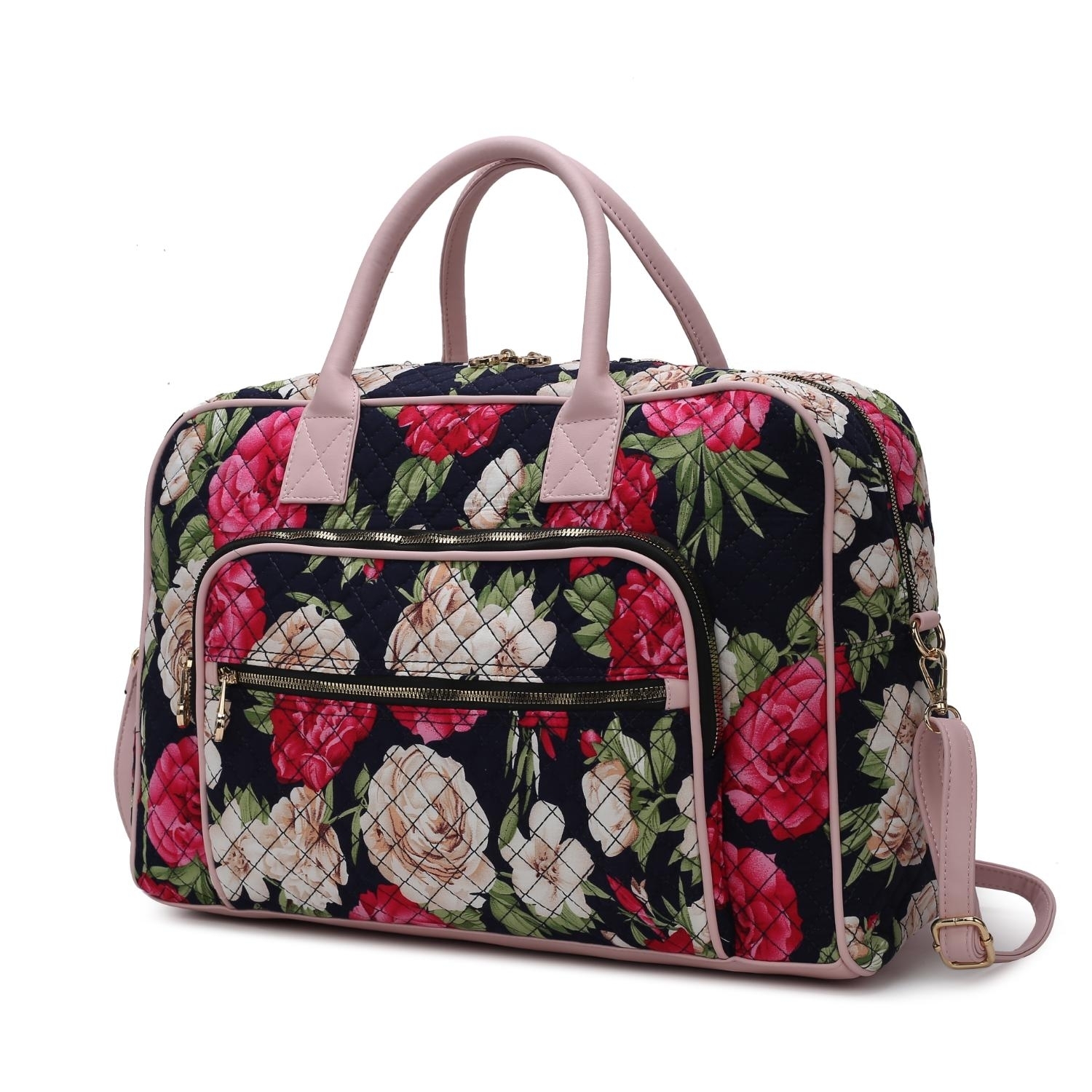 MKF Collection Jayla Quilted Cotton Botanical Pattern Women's Duffle Bag By Mia K - Navy