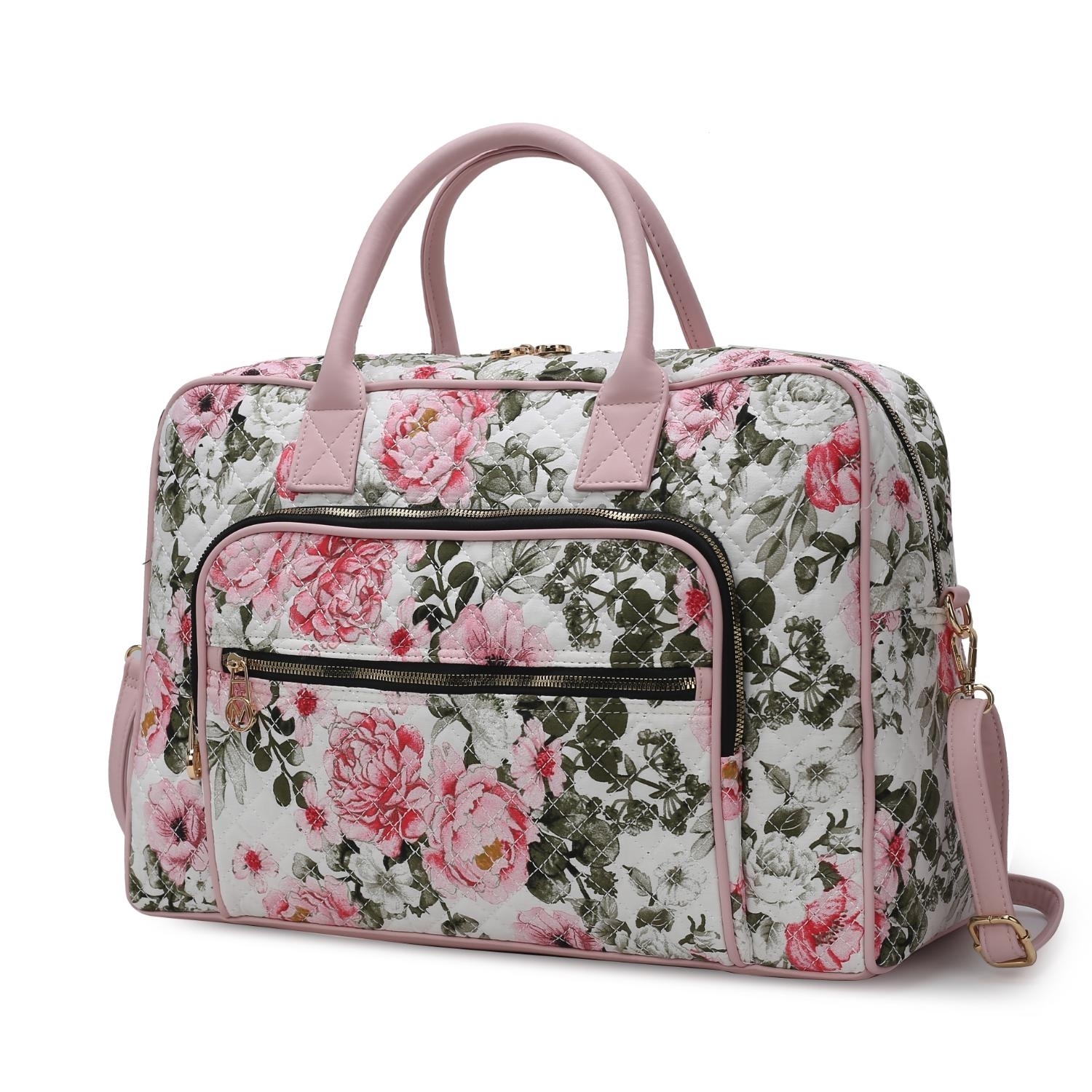 MKF Collection Jayla Quilted Cotton Botanical Pattern Women's Duffle Bag By Mia K - White