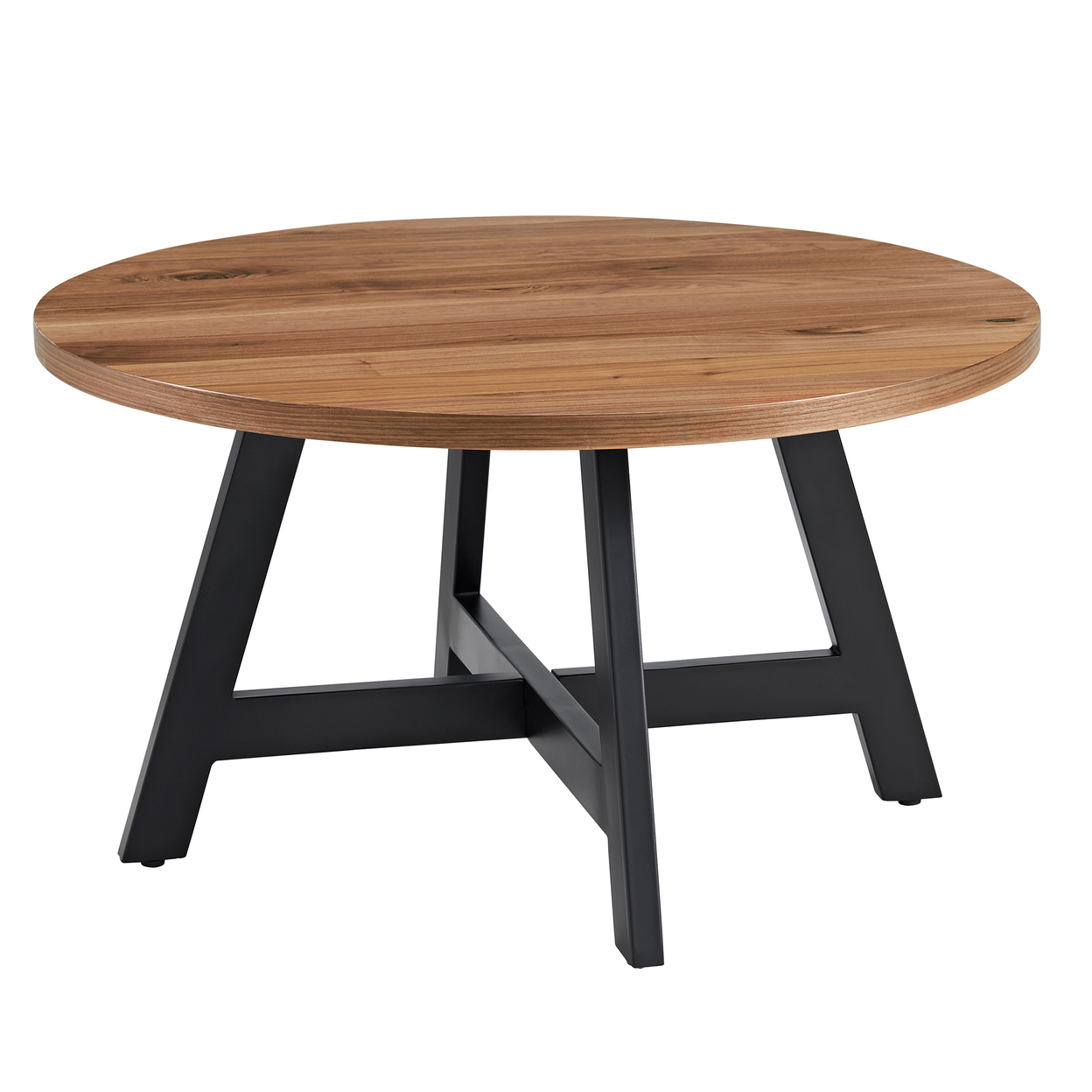 Coffee Table Modern Round Table MDF Walnut Top Metal Base 24 In Wide 16.5 H