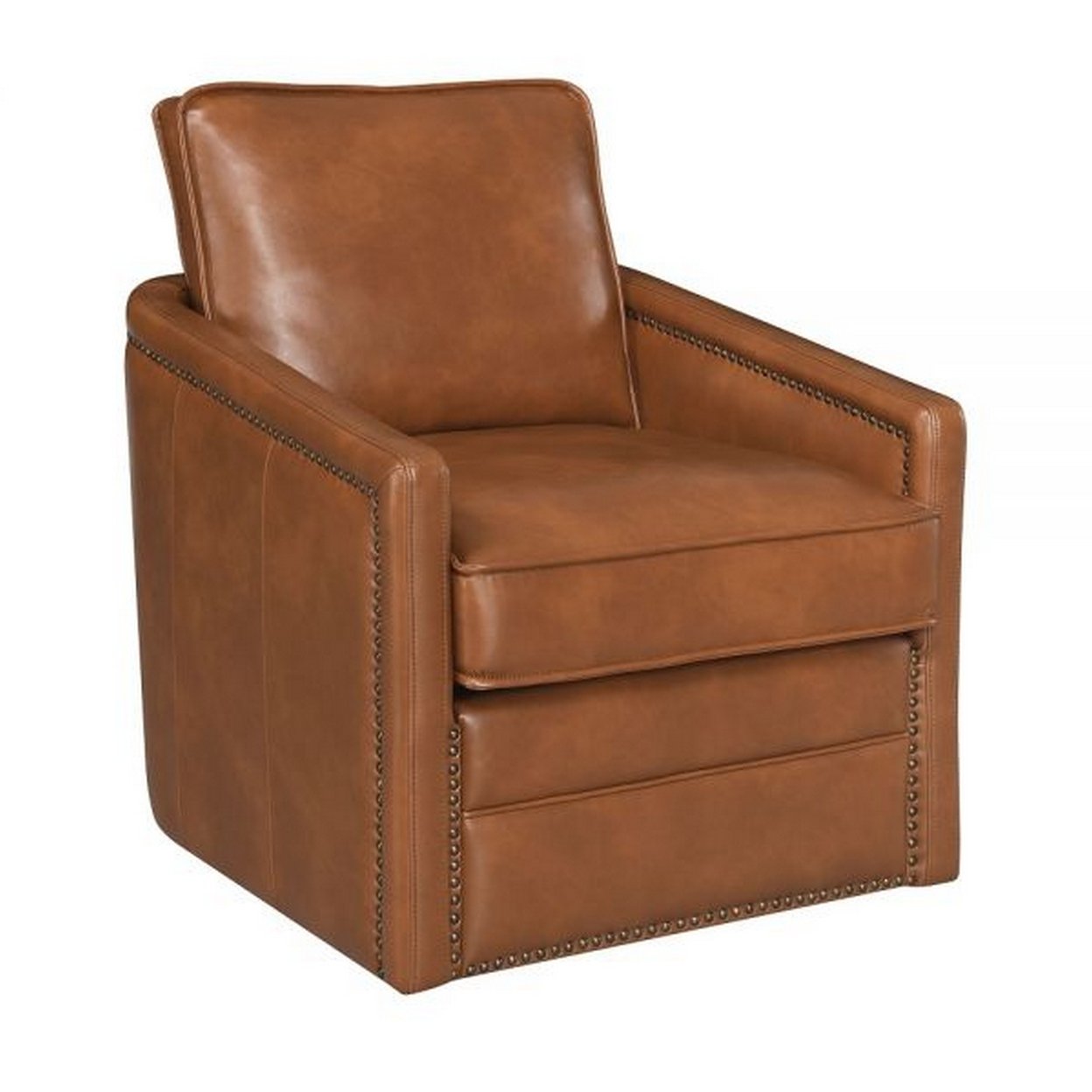Roco 34 Inch Accent Chair With Swivel, Faux Leather Upholstery, Brown - Saltoro Sherpi