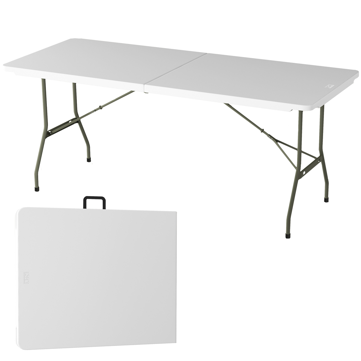 Folding Utility Table 6 Foot Plastic Tabletop Folds In Half For Easy Storage