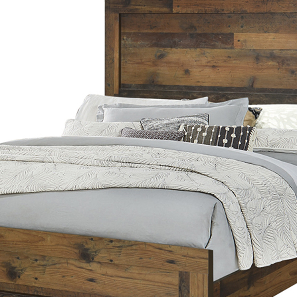 Contemporary Style Twin Size Bed With Rustic Details, Dark Brown- Saltoro Sherpi