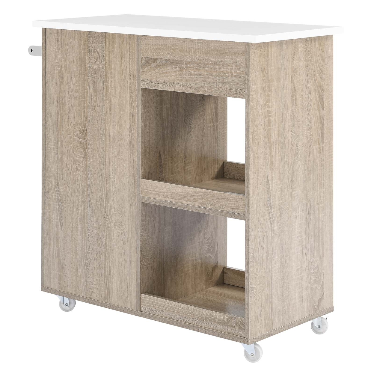 Culinary Kitchen Cart With Towel Bar, Oak White