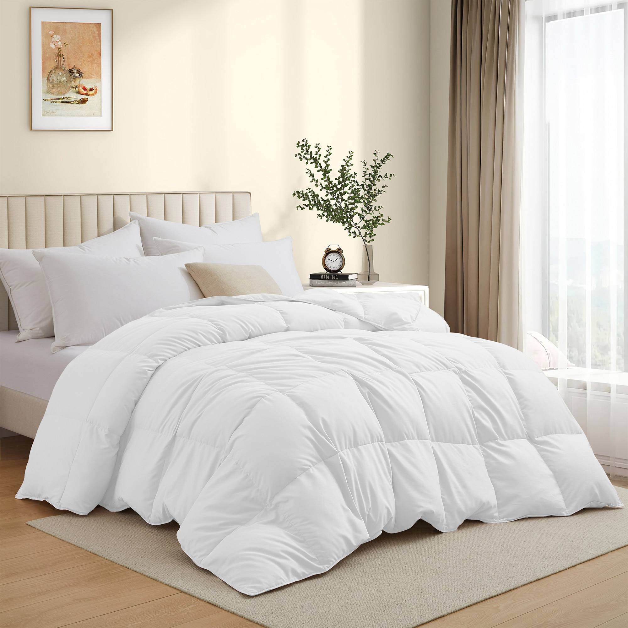 Basic Bedding Sets With All Season Goose Down Feather Comforter, 2 Pack Goose Down Pillows, Duvet Cover Set - White Bundles Option, King Siz