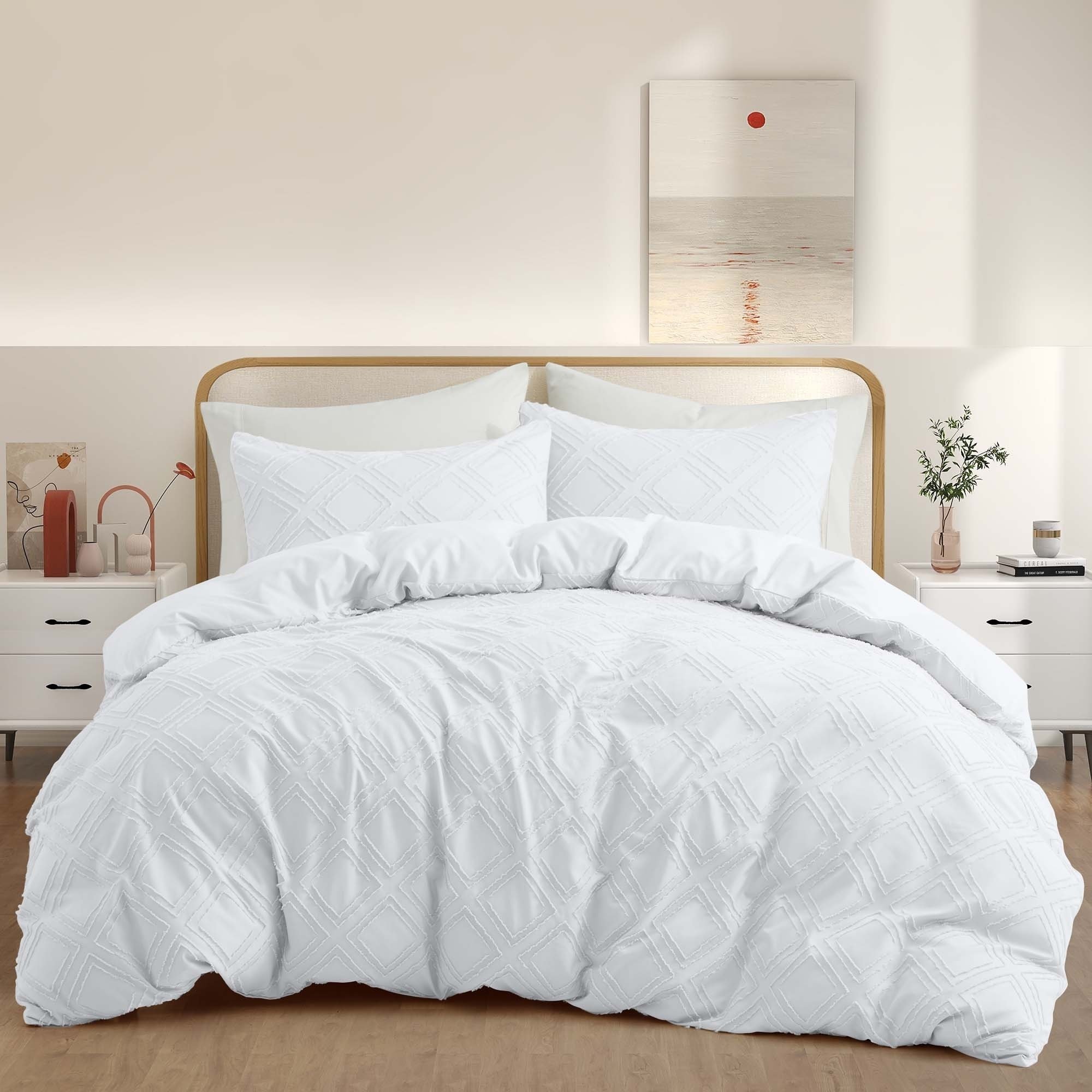 Basic Bedding Sets With All Season Goose Down Feather Comforter, 2 Pack Goose Down Pillows, Duvet Cover Set - White Bundles Option, King Siz
