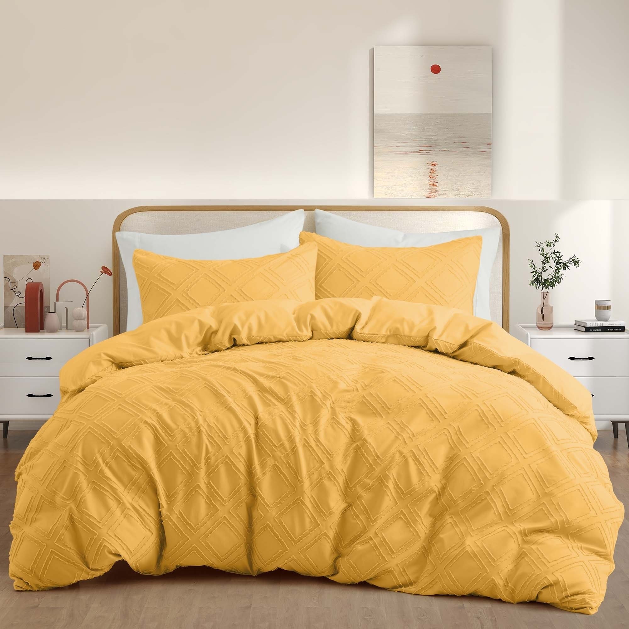 Basic Bedding Sets With All Season Goose Down Feather Comforter, 2 Pack Goose Down Pillows, Duvet Cover Set - Yellow Bundles Option, Twin Si