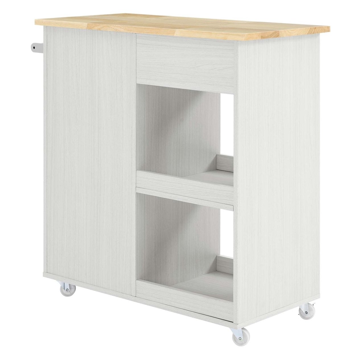 Culinary Kitchen Cart With Towel Bar, White Natural