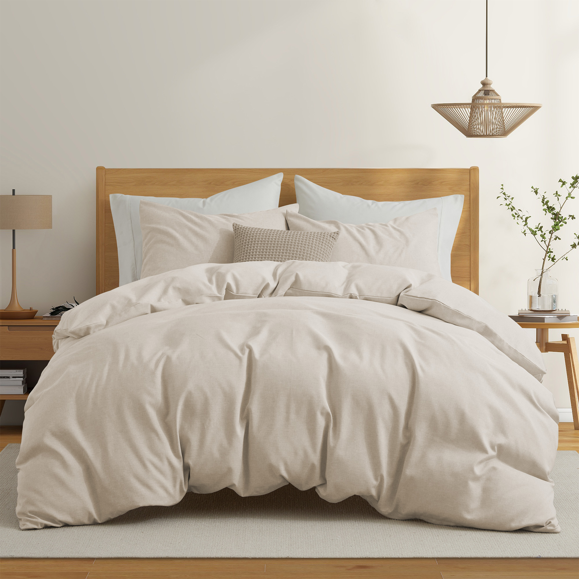 Solid Faux Linen Duvet Cover Set With Shams - Luxurious Comfort - Cream, King-90x106