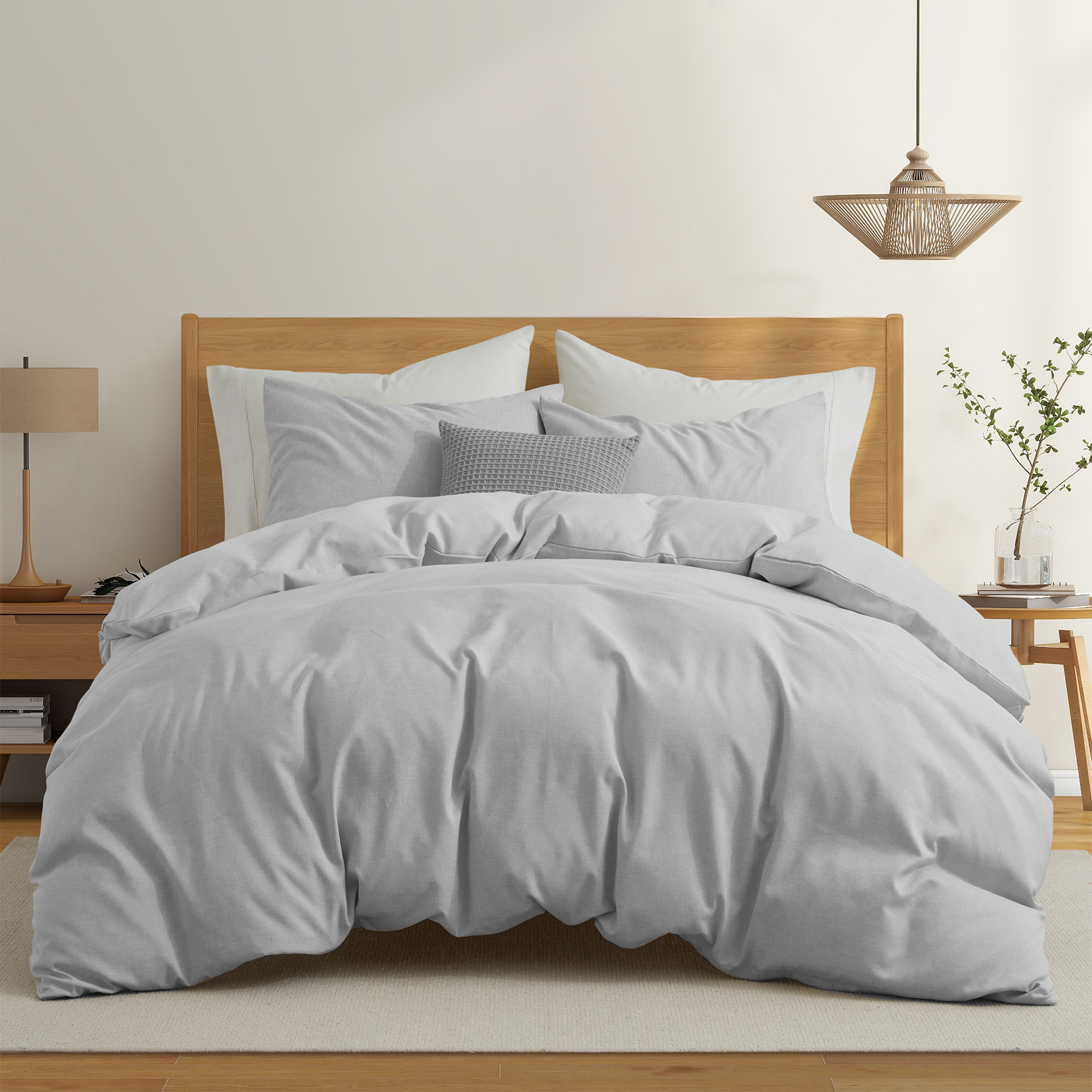 Solid Faux Linen Duvet Cover Set With Shams - Luxurious Comfort - Gray, King-90x106