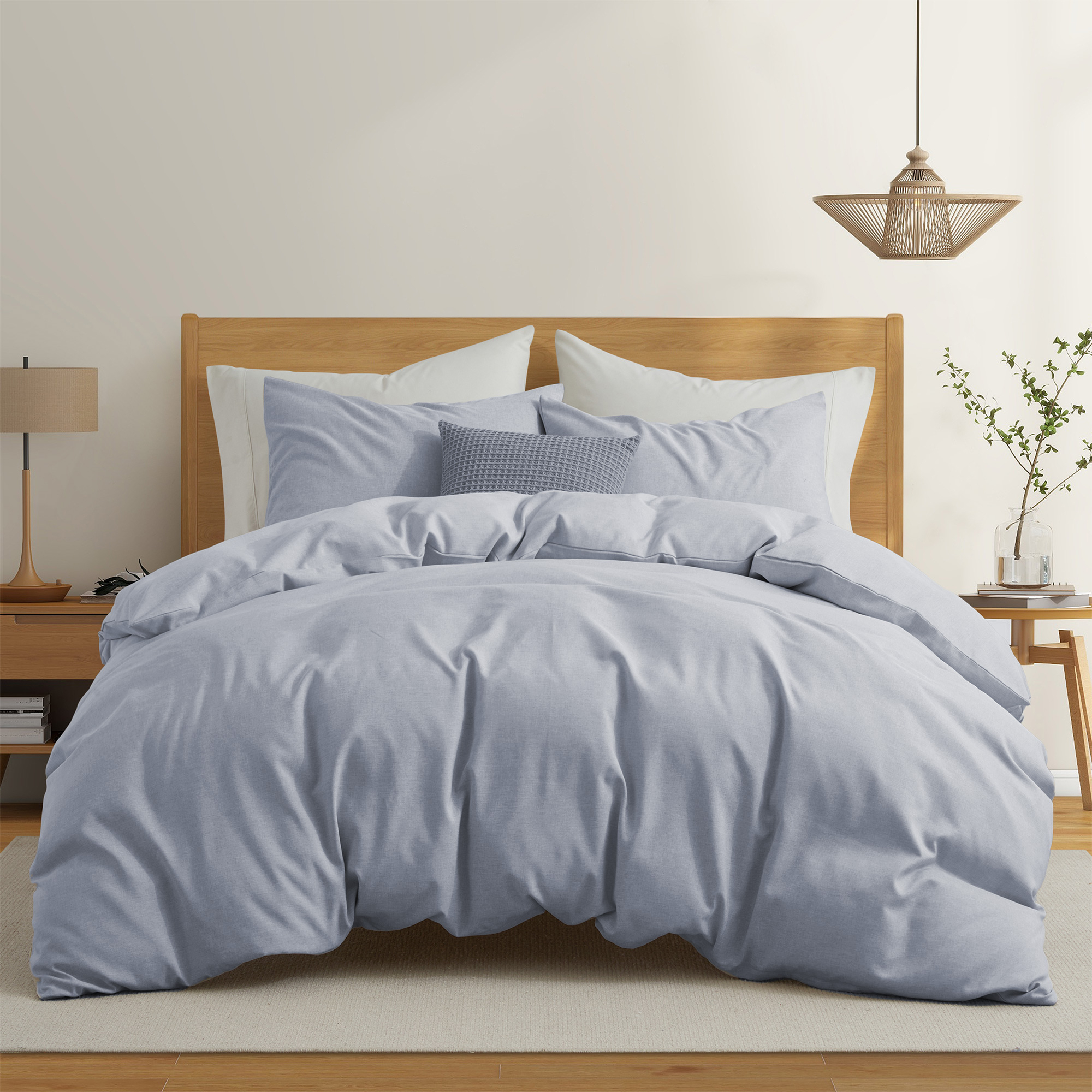 Solid Faux Linen Duvet Cover Set With Shams - Luxurious Comfort - Navy, King-90x106