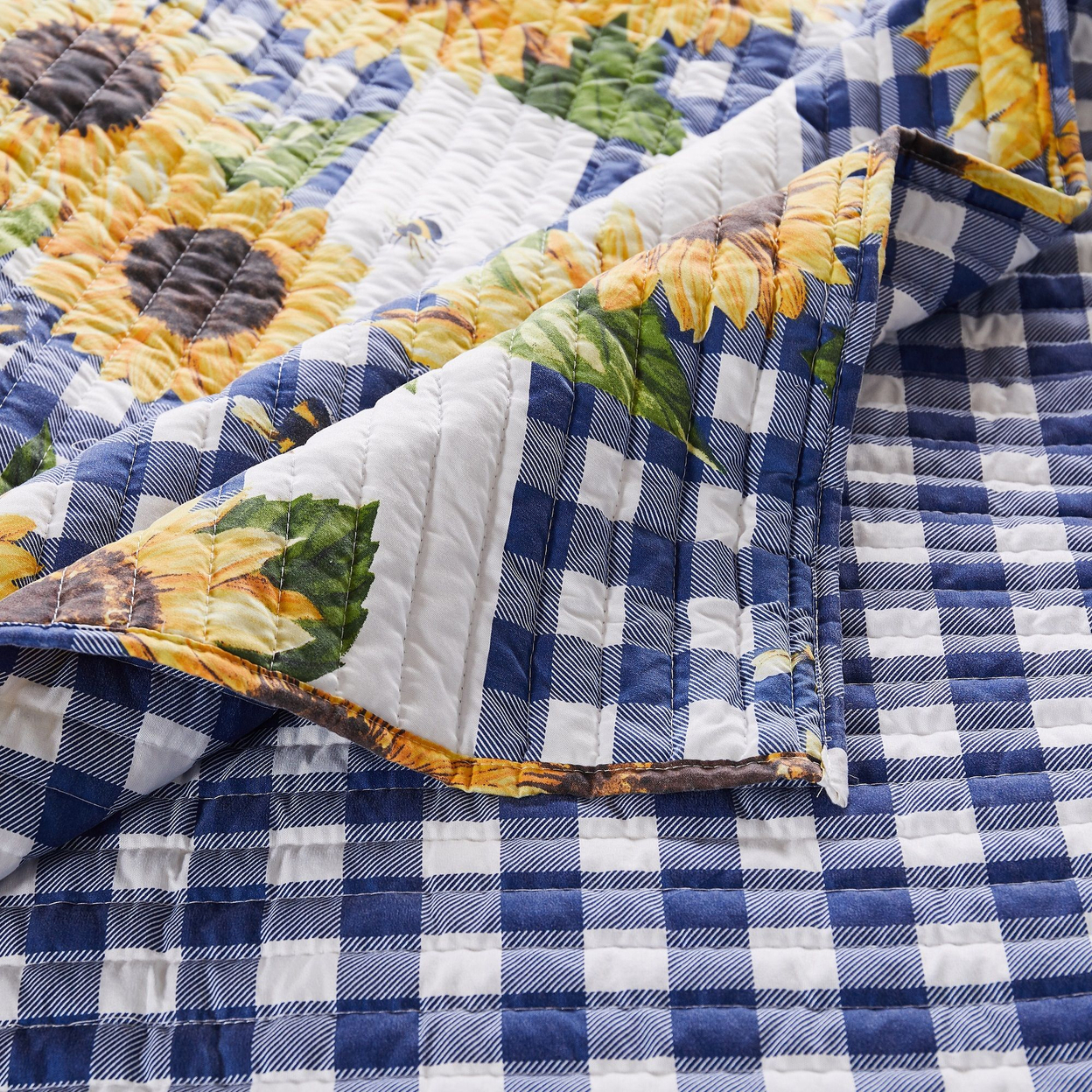 2 Piece Twin Quilt Set With Sunflower Print, Yellow- Saltoro Sherpi