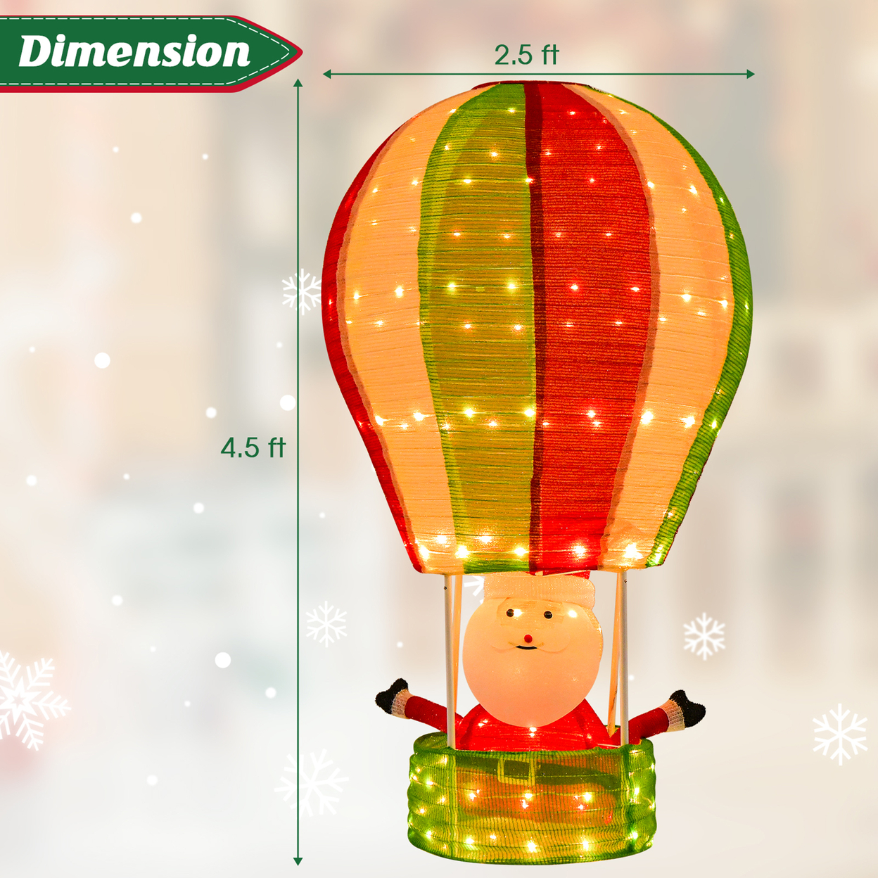 Lighted Santa In Hot Air Balloon 4.5 FT Collapsible Christmas Decoration W/ LED Lights