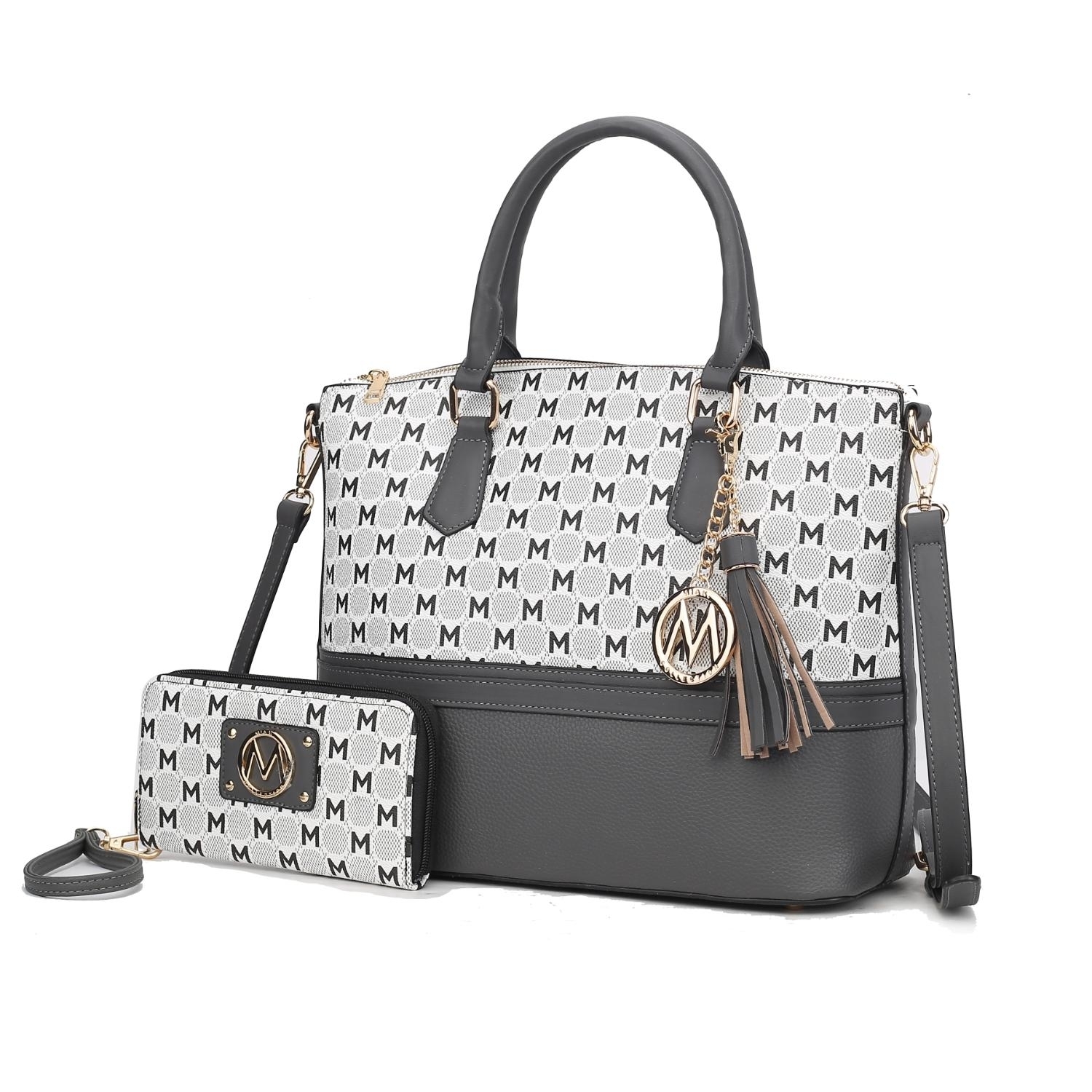 MKF Collection Saylor Circular M Emblem Print Women's Tote Bag With Matching Wristlet Wallet 2 Pieces By Mia K - Charcoal