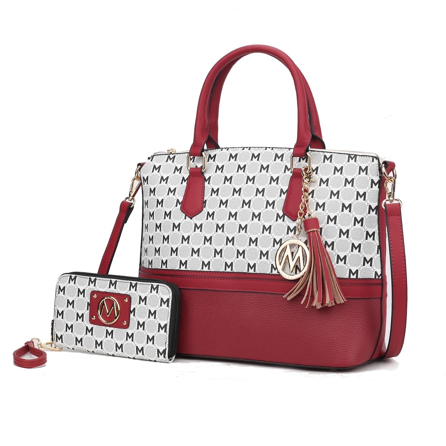 MKF Collection Saylor Circular M Emblem Print Women's Tote Bag With Matching Wristlet Wallet 2 Pieces By Mia K - Red