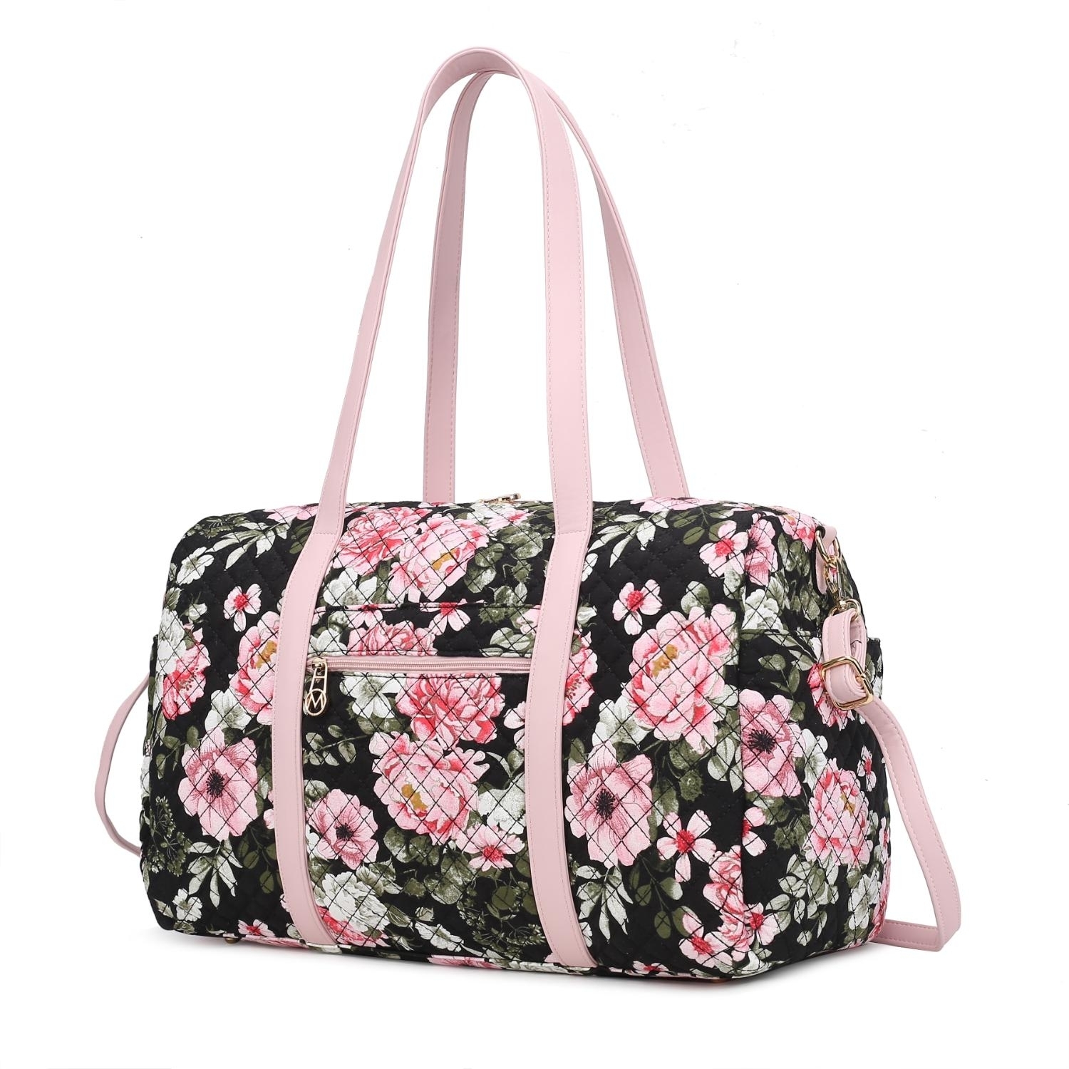 MKF Collection Khelani Quilted Cotton Botanical Pattern Women's Duffle Bag By Mia K - Black