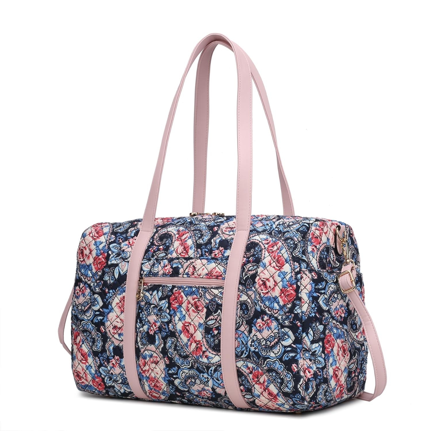 MKF Collection Khelani Quilted Cotton Botanical Pattern Women's Duffle Bag By Mia K - Blue