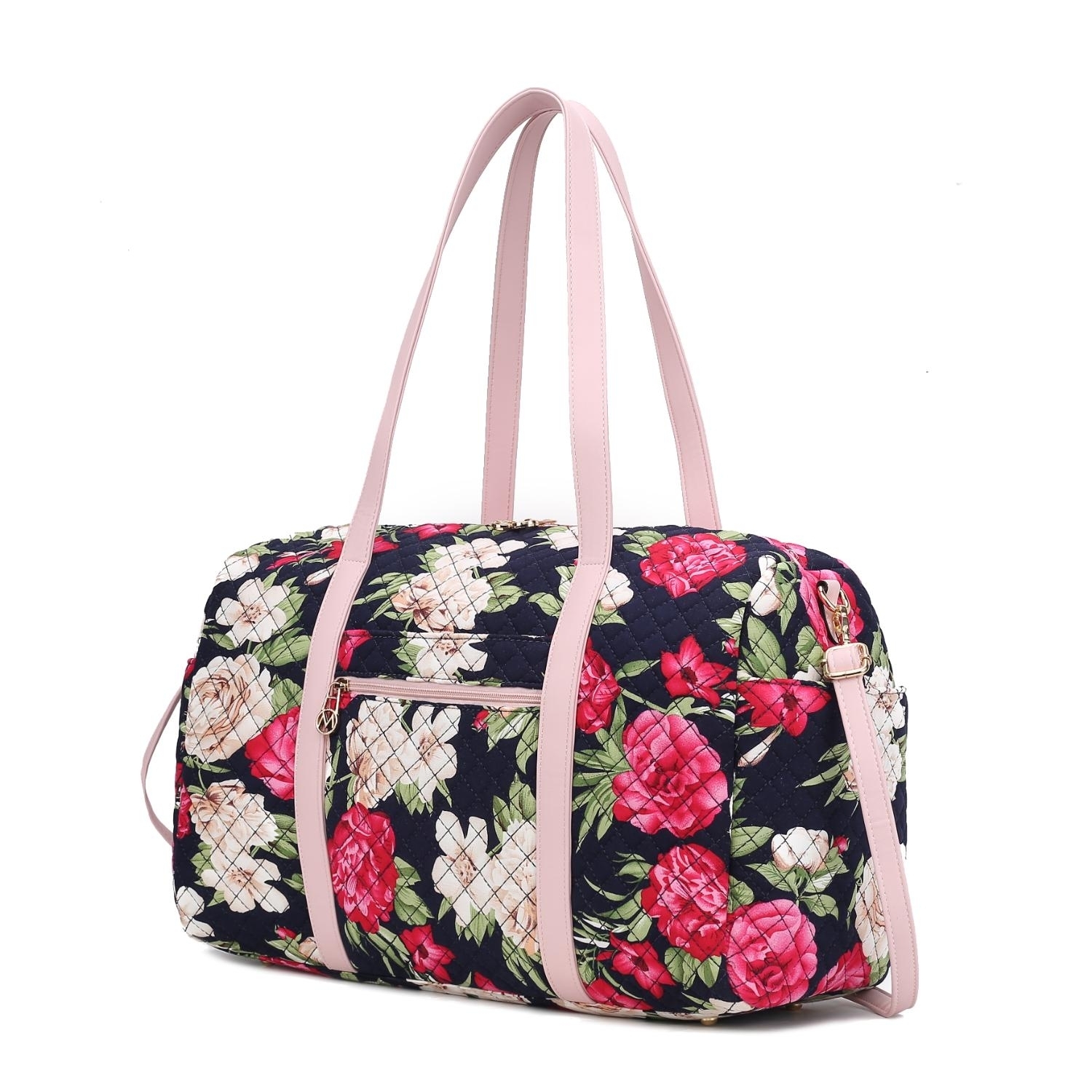 MKF Collection Khelani Quilted Cotton Botanical Pattern Women's Duffle Bag By Mia K - Navy