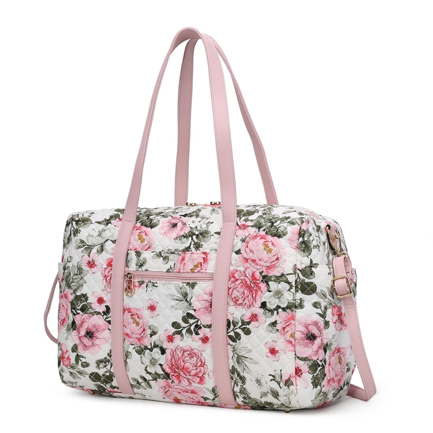 MKF Collection Khelani Quilted Cotton Botanical Pattern Women's Duffle Bag By Mia K - White