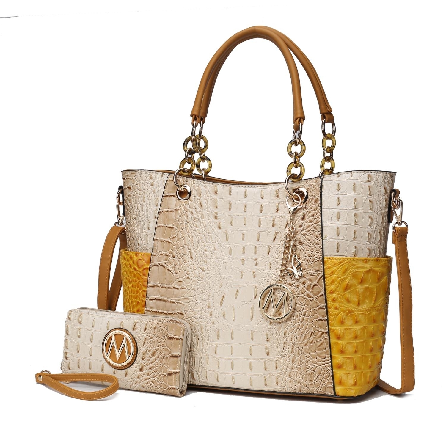 MKF Collection Merlina Faux Crocodile-Embossed Vegan Leather Women's Tote Bag With Matching Wallet By Mia K - Beige-yellow