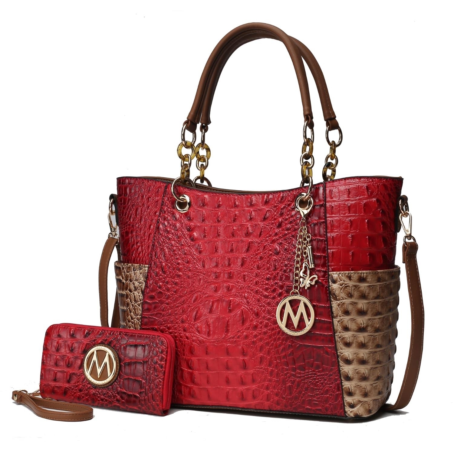MKF Collection Merlina Faux Crocodile-Embossed Vegan Leather Women's Tote Bag With Matching Wallet By Mia K - Red-stone