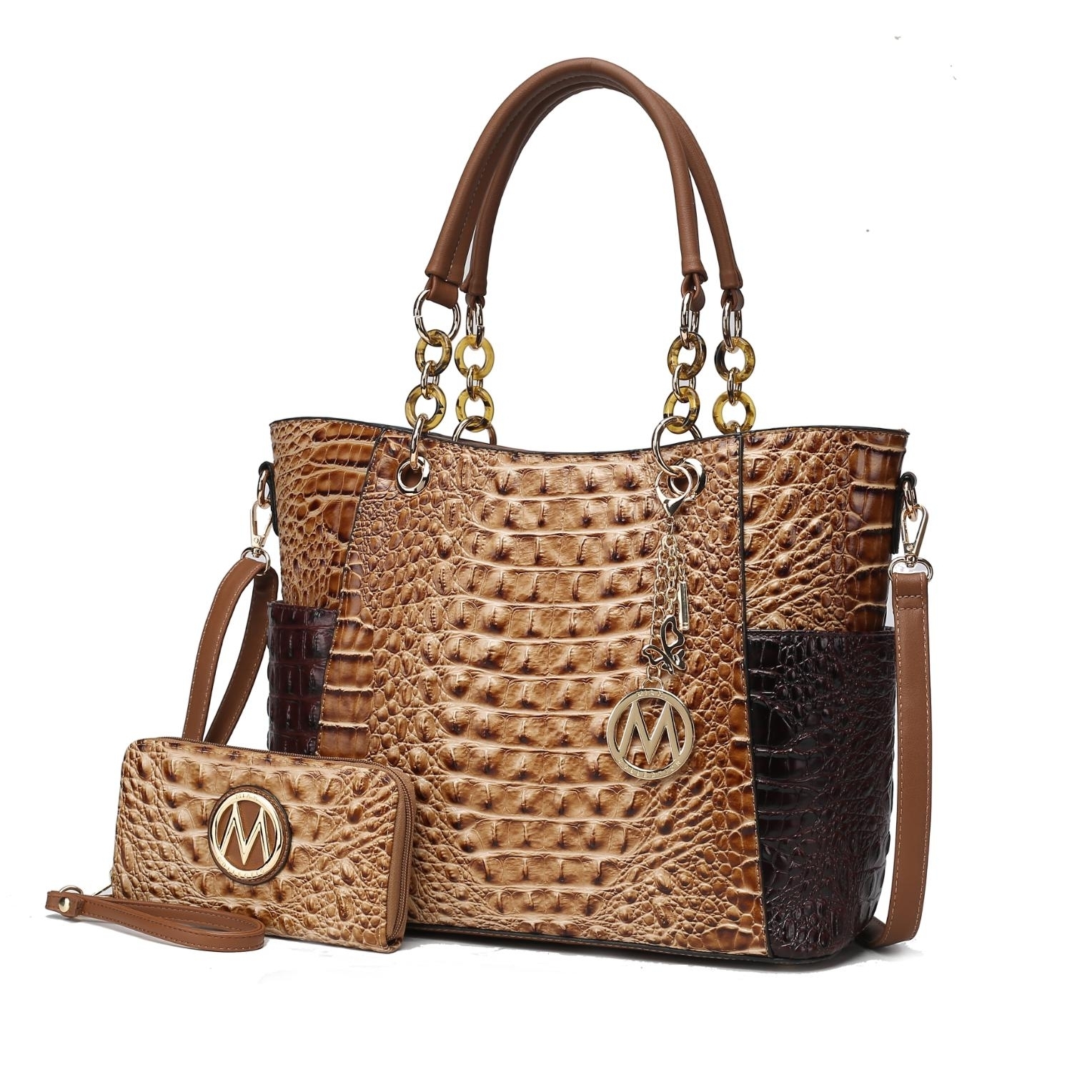 MKF Collection Merlina Faux Crocodile-Embossed Vegan Leather Women's Tote Bag With Matching Wallet By Mia K - Taupe-chocolate