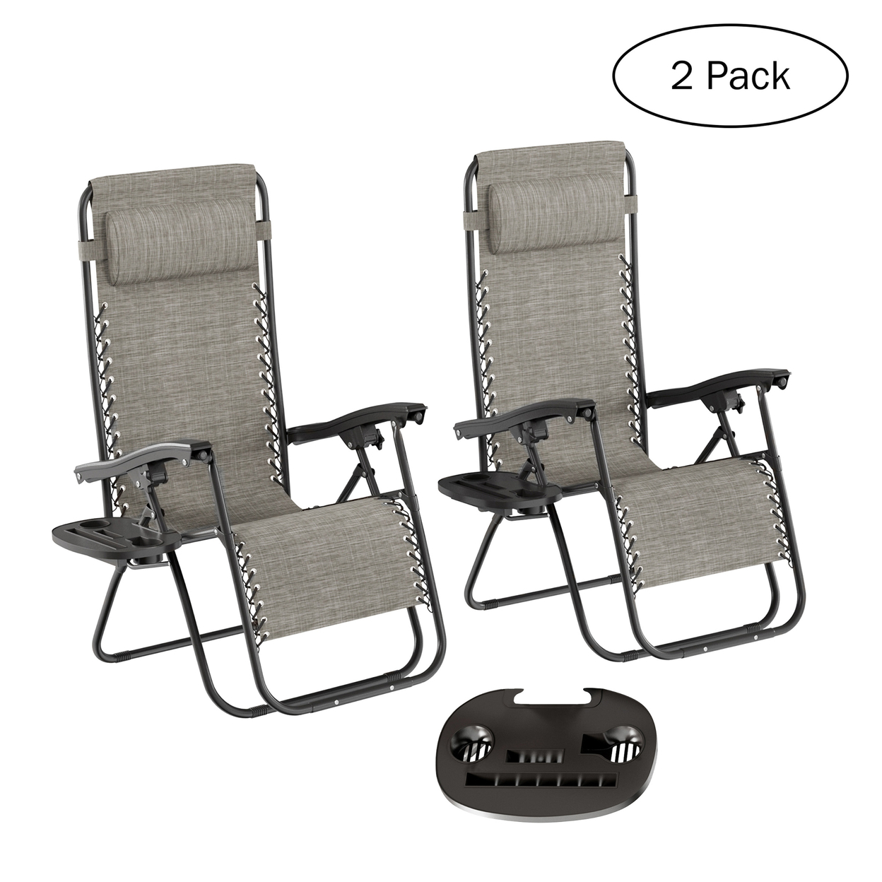 Zero Gravity Lounge Chairs Set Of 2 Gray Folding Anti-Gravity Recliners