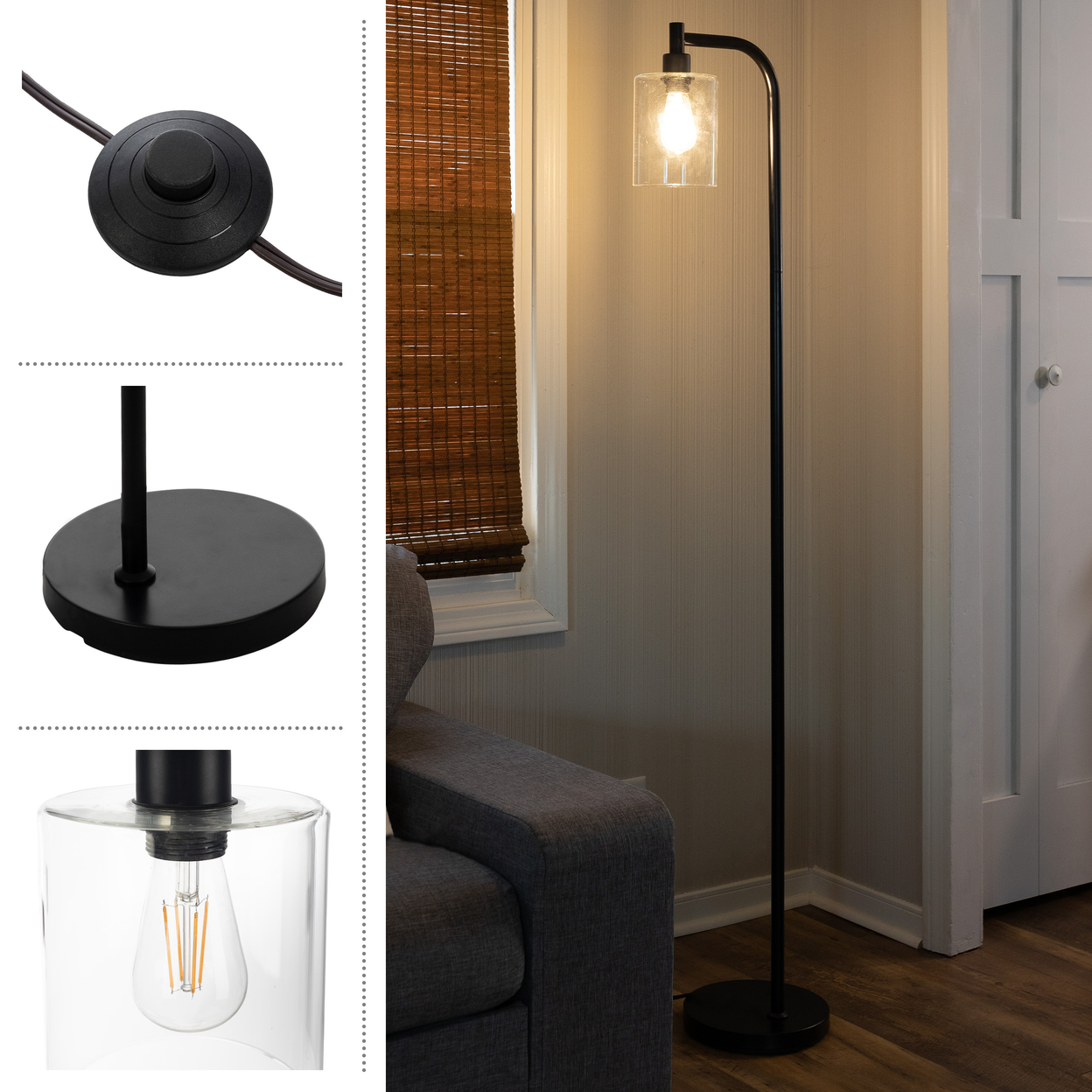 Floor Lamp Room Decor 65in Tall Modern Floor Lamp With Glass Shade And LED Bulb