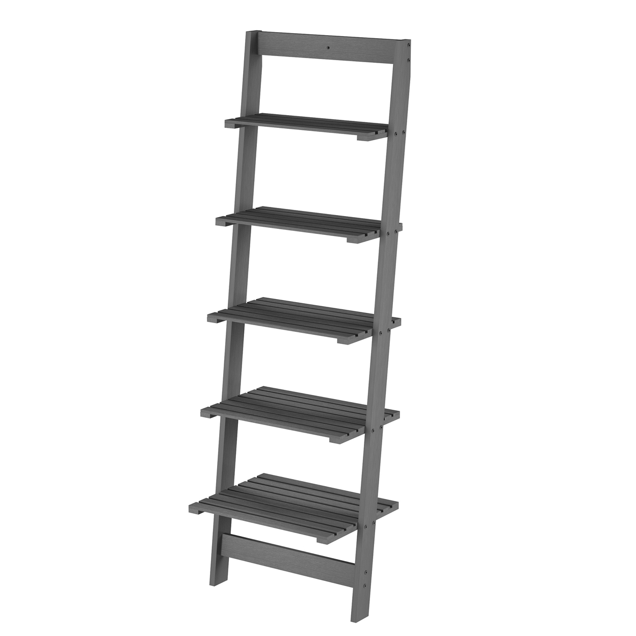 Skinny Ladder Bookshelf - 5-Tier Shelving Unit - Whitewash Wood Farmhouse Decor