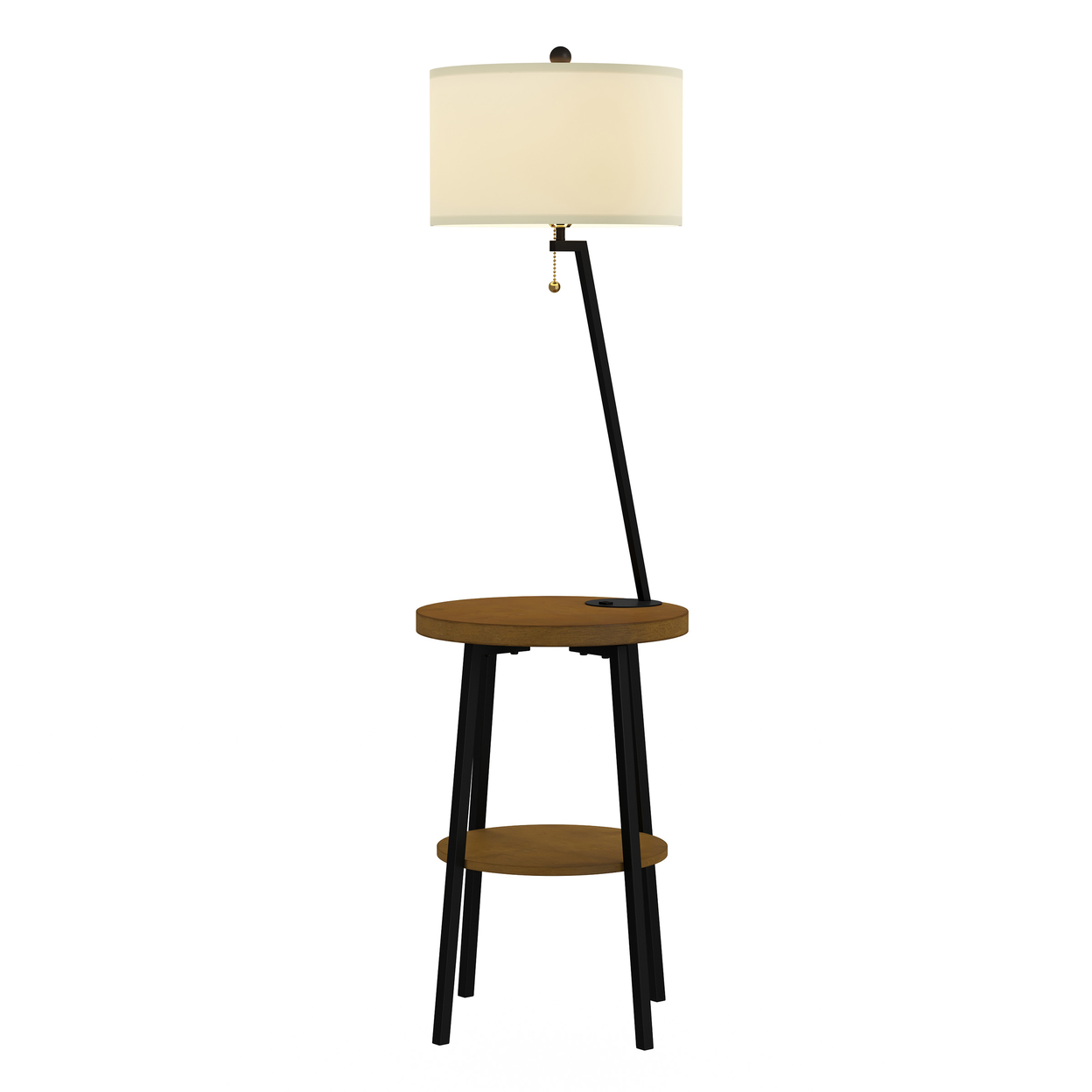 2 Shelf End Table Floor Lamp Metal Legs Light USB Charging Port Bed Side Decor