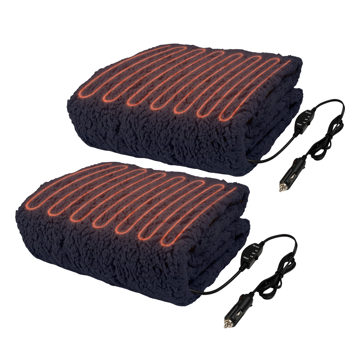2Pack Heated Blanket Portable 12V Electric Travel Blanket Set For Car Truck RV - Blue