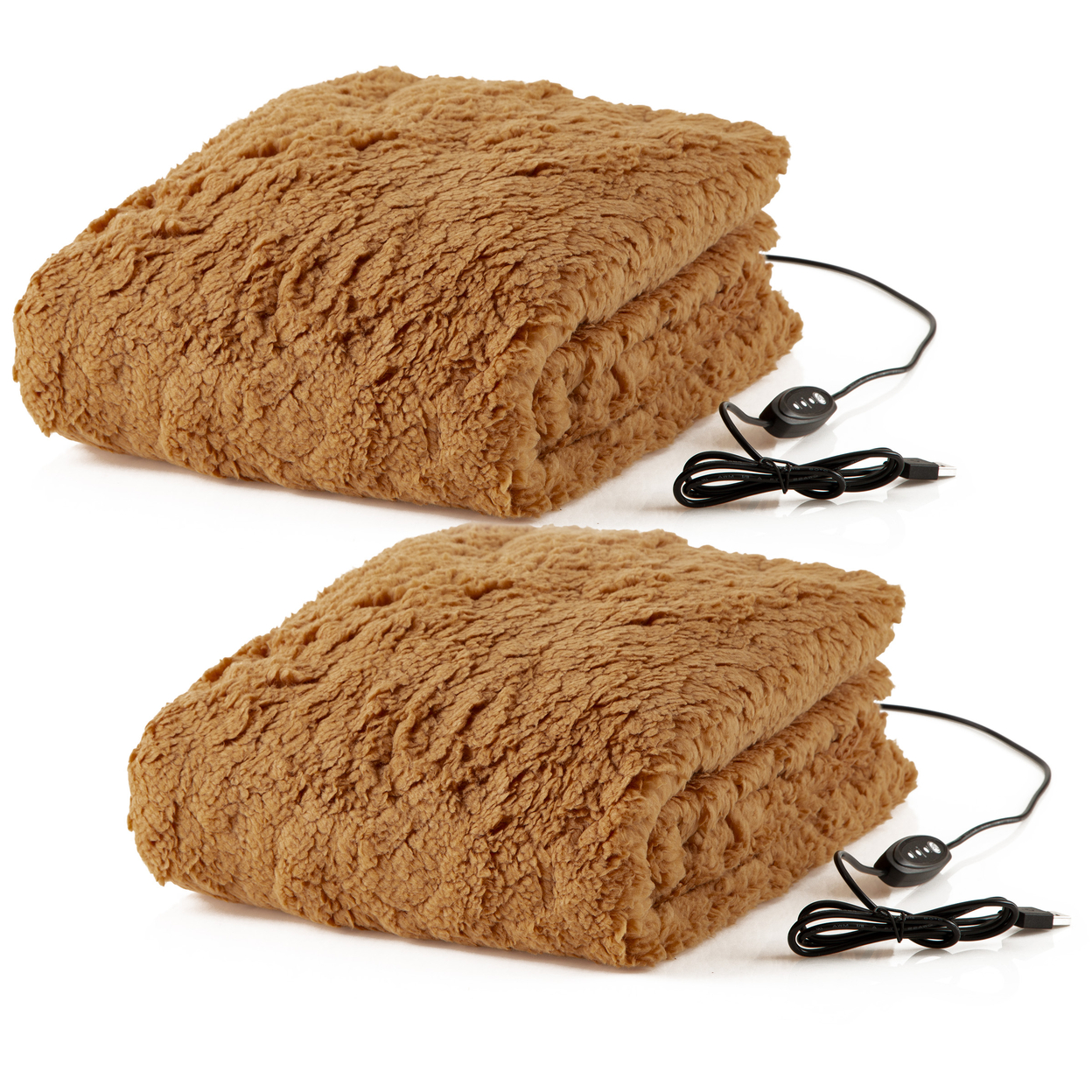2Pack Heated Blanket USB-Powered Sherpa Throw Blankets Winter Car Accessories - Bronze