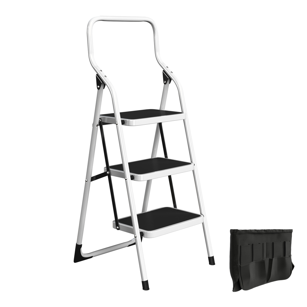 3 Step Ladder Dolly Folding Cart Step Stool Utility Hand Rails
