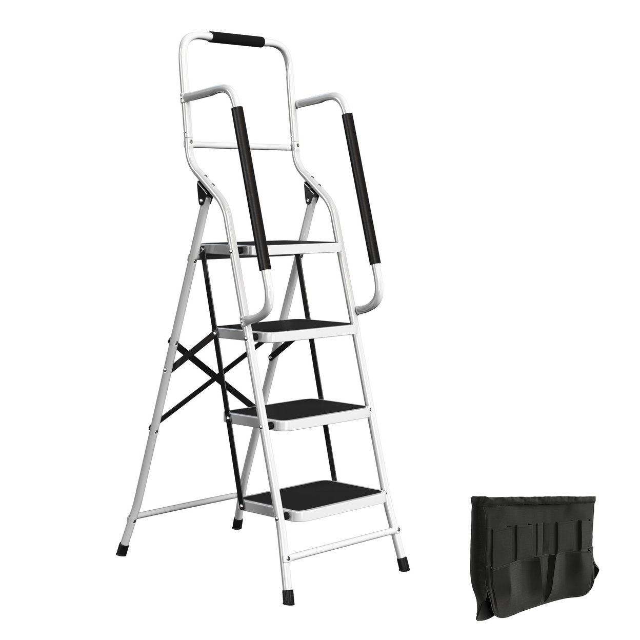 4 Step Ladder Dolly Folding Cart Step Stool Utility Hand Rails