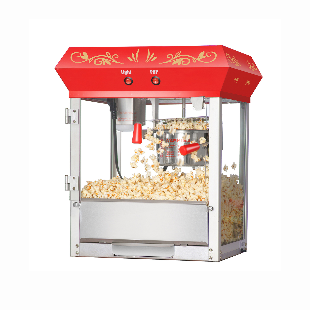 4oz Popcorn Machine Stainless Kettle, Warming Deck, Old Maids Drawer, Red