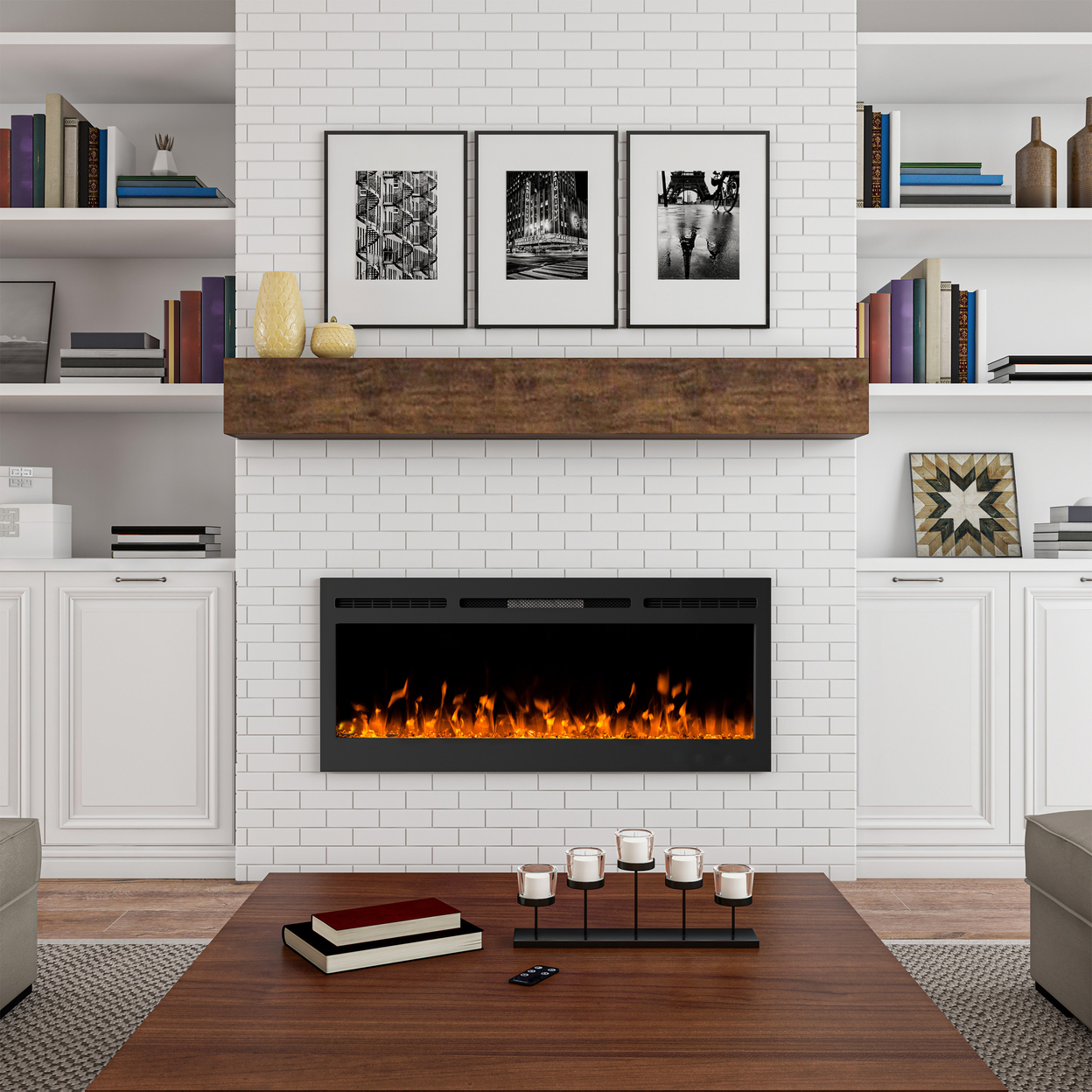 50 In Electric Fireplace-Front Vent For Wall Mount Or Recessed Remote Control