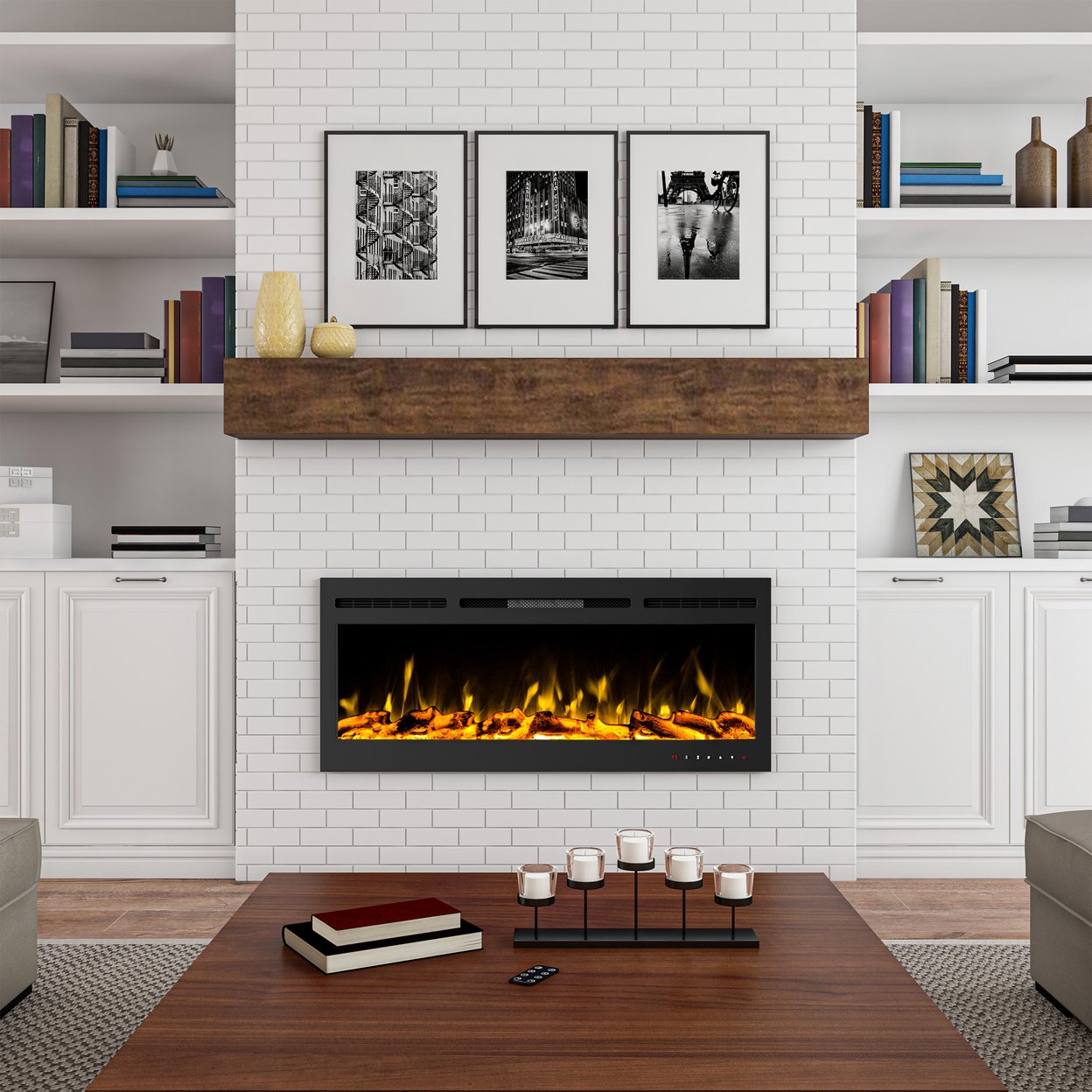 50 In Electric Fireplace- Front Vent, Wall Mount Or Recessed Remote Color Flame