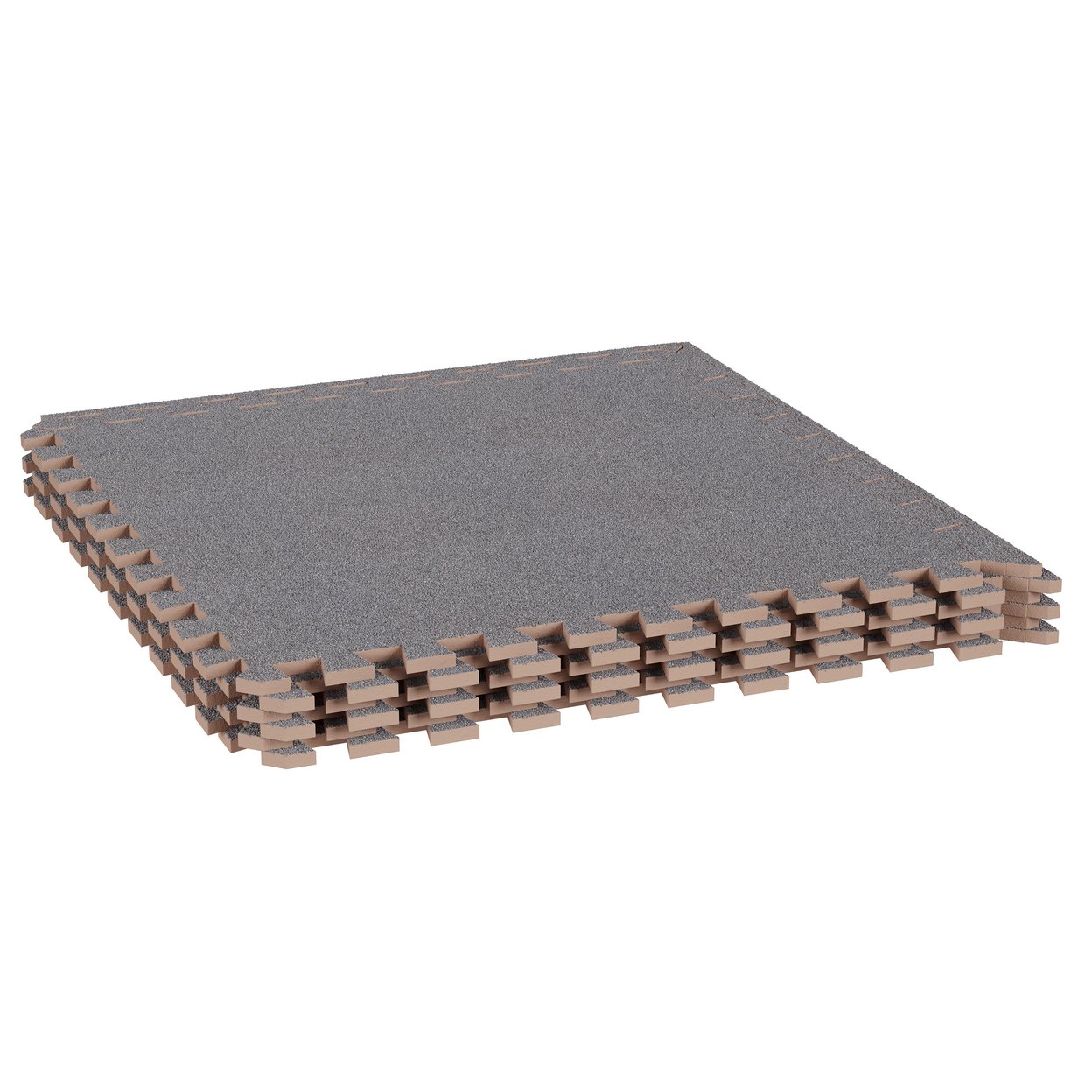 6 Pack Carpeted Interlocking Foam Floor Tiles 24 Inch Kids Garage Basement - Gray