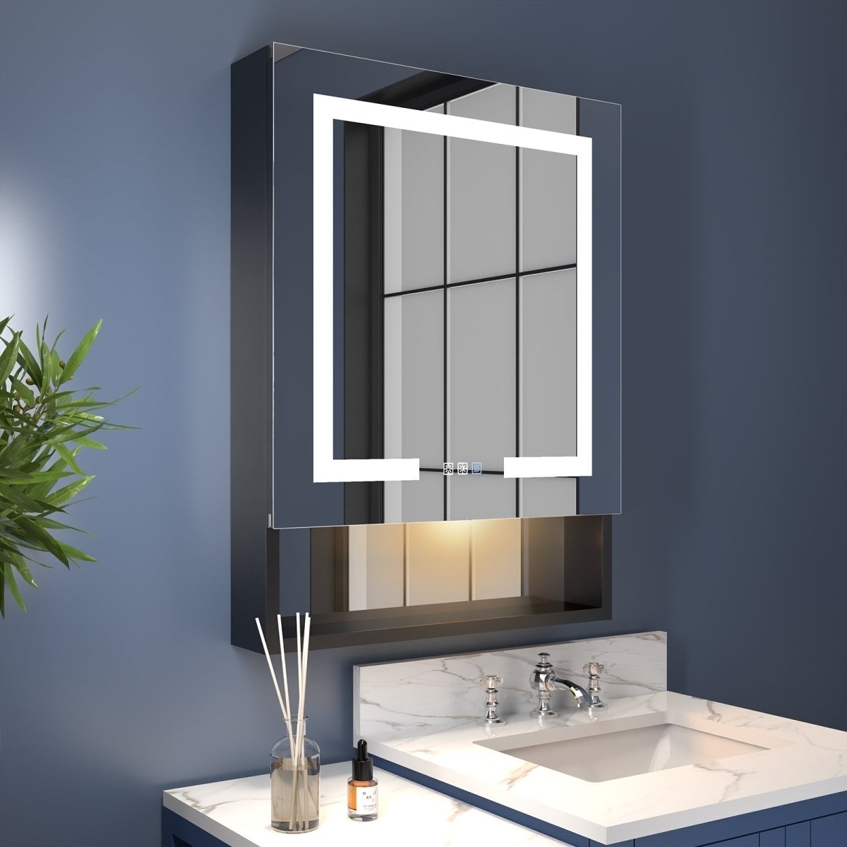Ample 24 W X 32 H Lighted Black Medicine Cabinet Bathroom Medicine Cabinet With Double Sided Mirror And Lights - Door Right Open